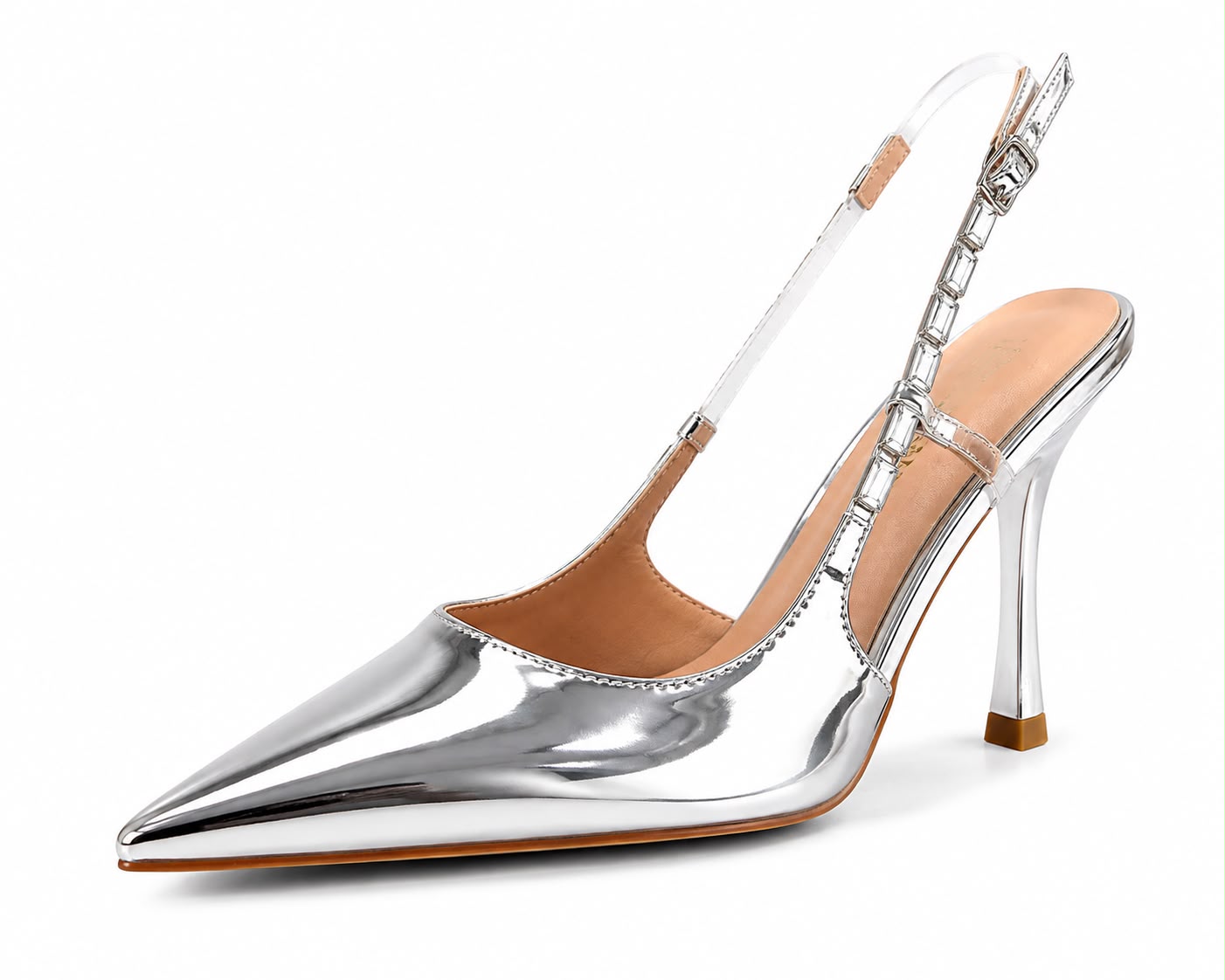 Stiletto Tipo Espejo Plateado Con Tira De Pedreria 08