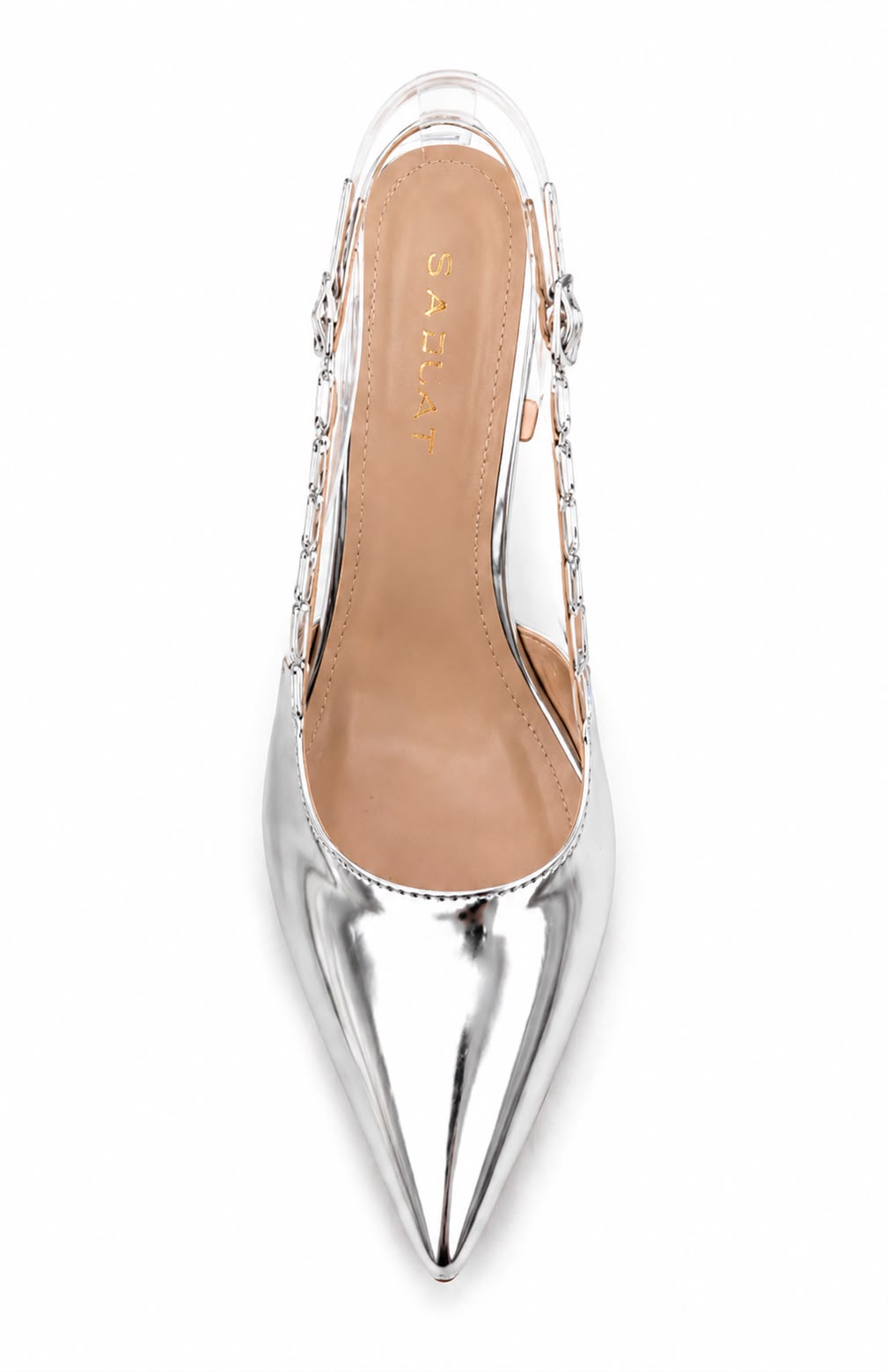 Stiletto Tipo Espejo Plateado Con Tira De Pedreria 08