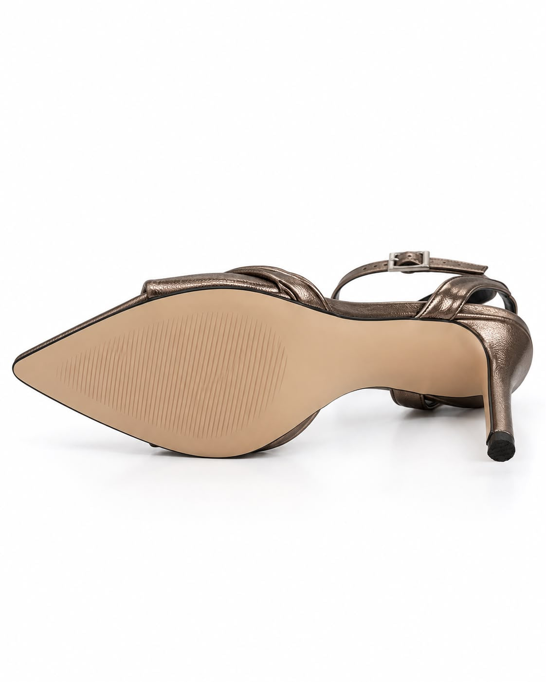 Zapatilla Inox De Tacón Alto Y Punta Fina, Con Tiras Cruzadas Y Pulsera Ajustable