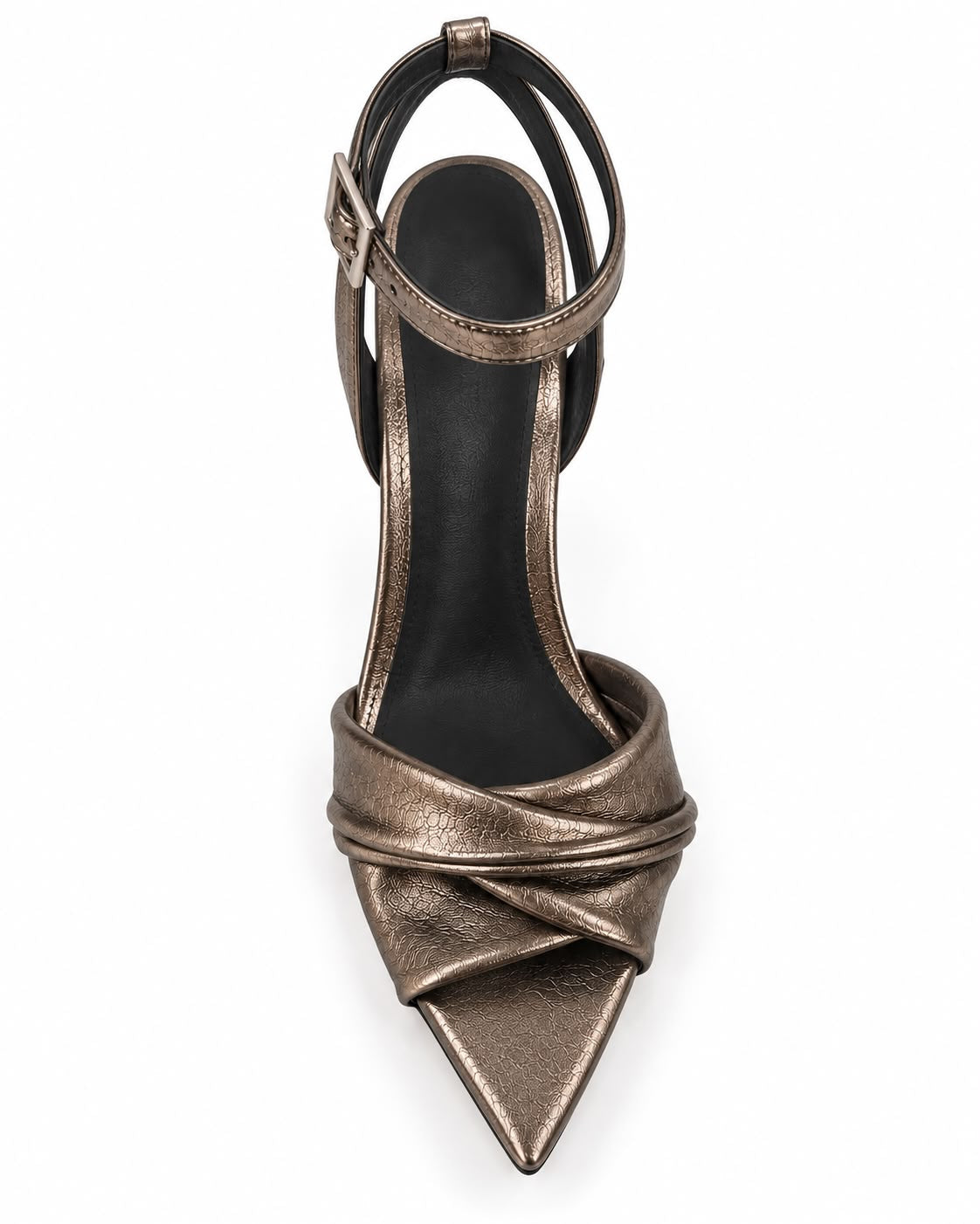 Zapatilla Inox De Tacón Alto Y Punta Fina, Con Tiras Cruzadas Y Pulsera Ajustable