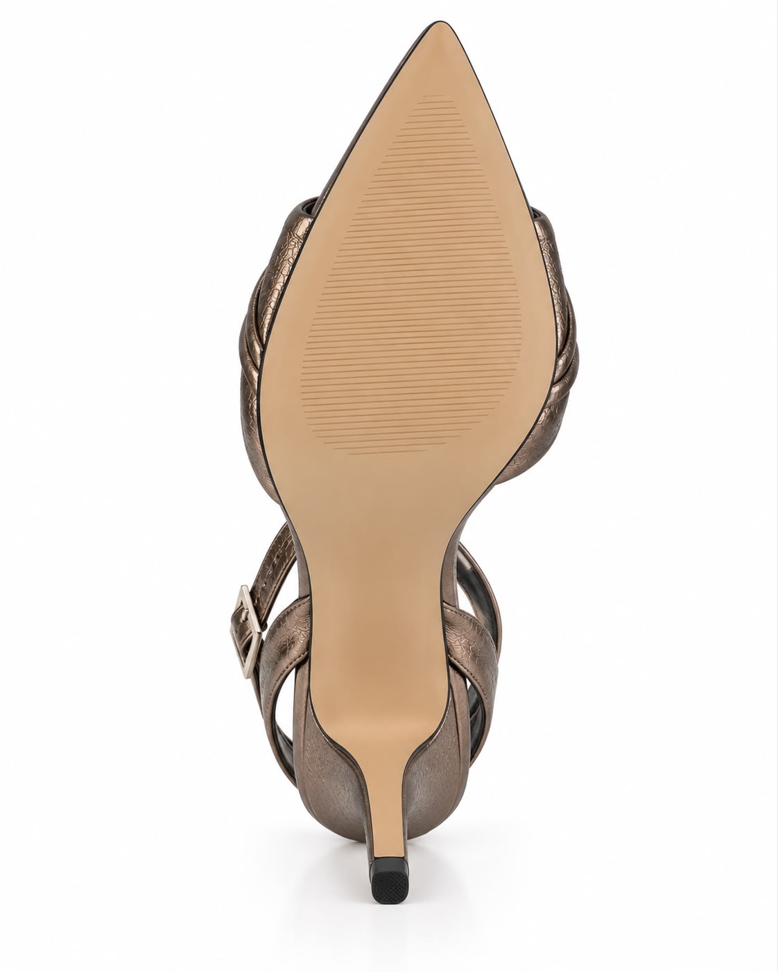 Zapatilla Inox De Tacón Alto Y Punta Fina, Con Tiras Cruzadas Y Pulsera Ajustable