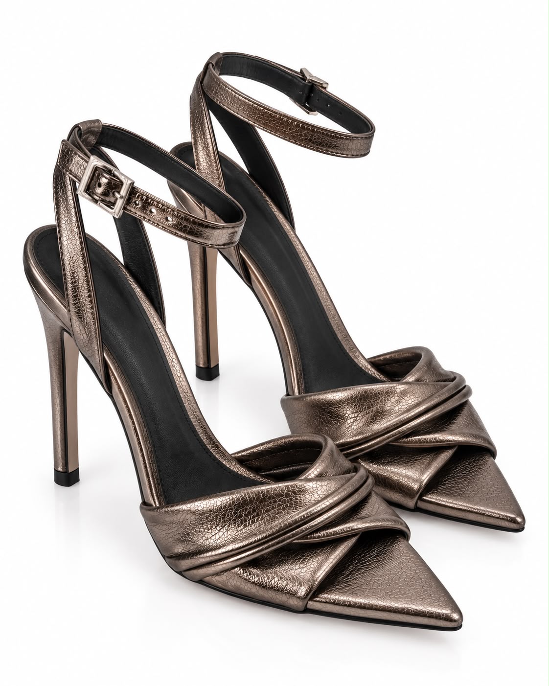 Zapatilla Inox De Tacón Alto Y Punta Fina, Con Tiras Cruzadas Y Pulsera Ajustable