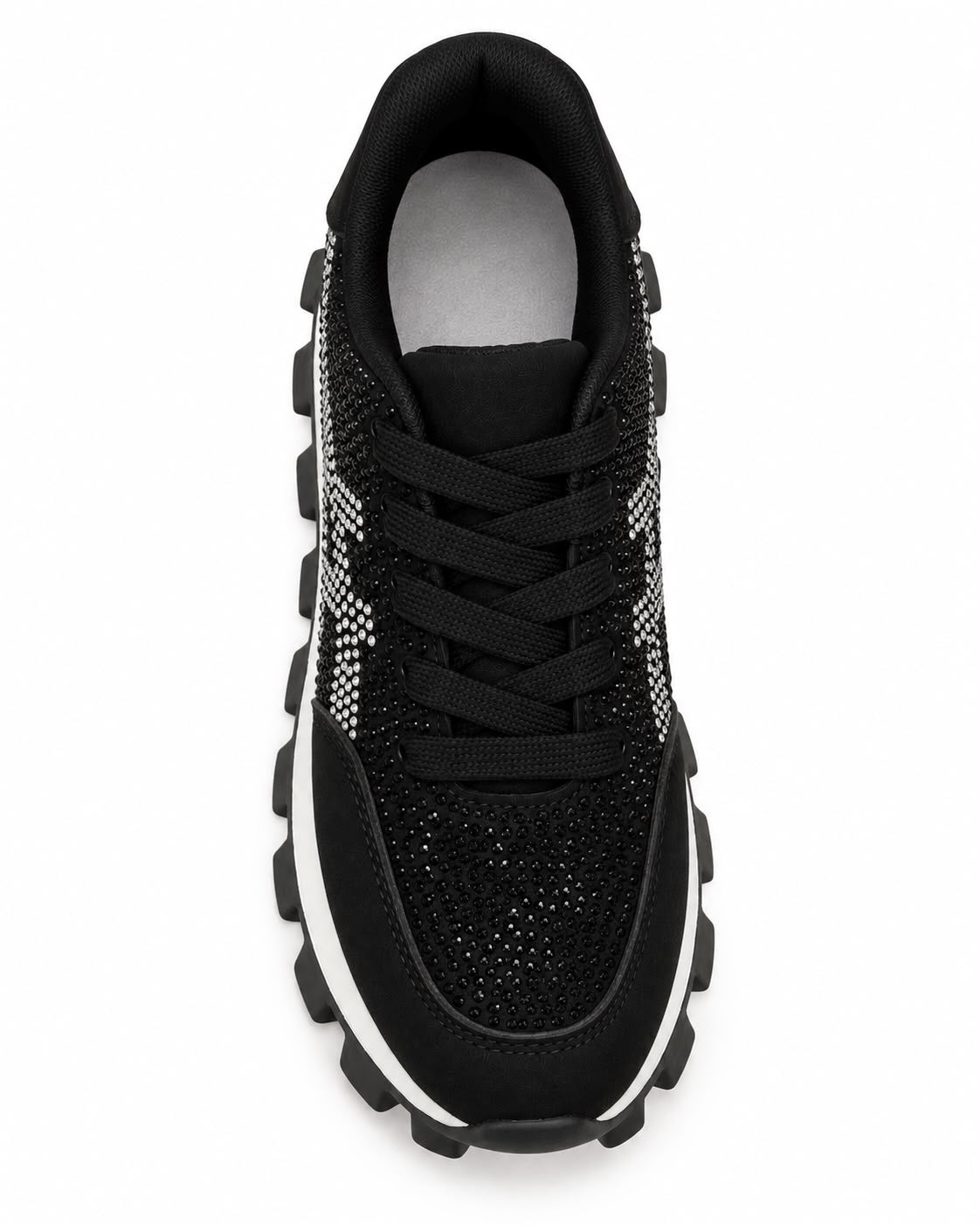 Tenis De Pedrería con Plataforma Corrida Antiderrapante -Negro