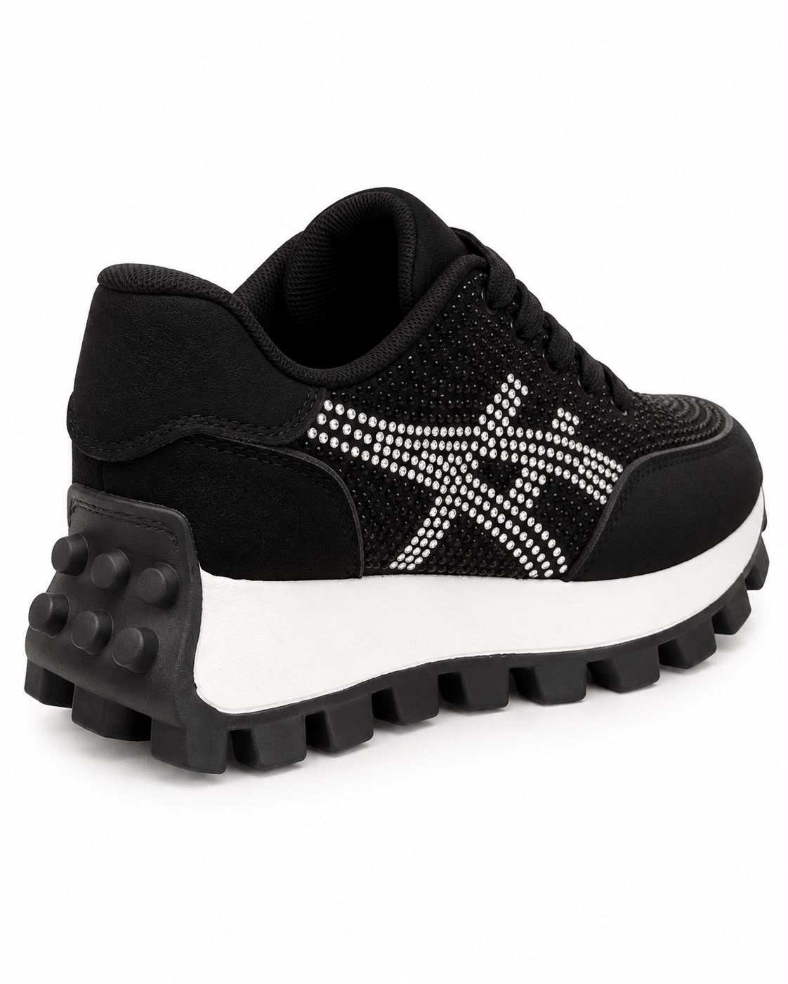 Tenis De Pedrería con Plataforma Corrida Antiderrapante -Negro