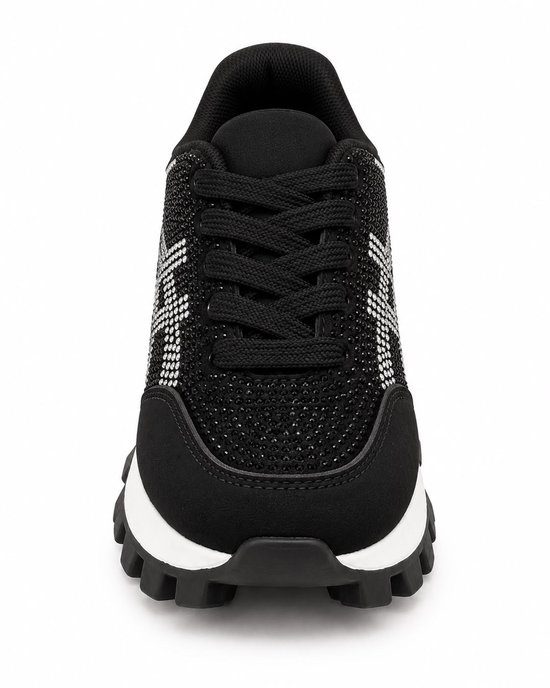Tenis De Pedrería con Plataforma Corrida Antiderrapante -Negro