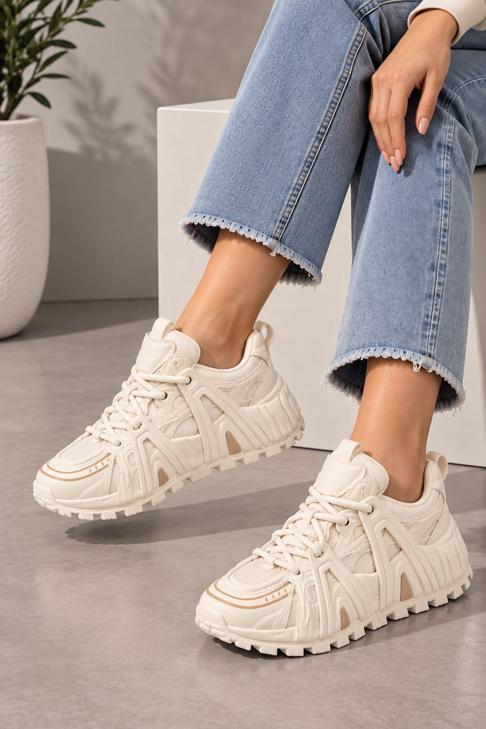 Tenis con Plataforma Corrida Antiderrapante - Latte