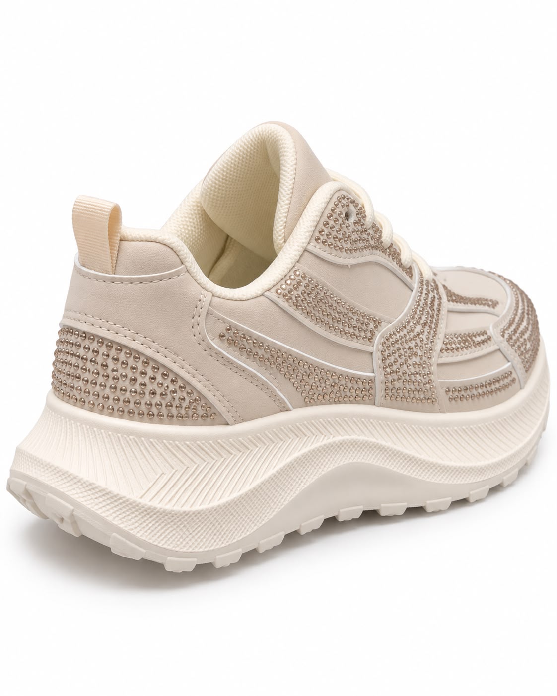Tenis De Pedrería con Plataforma Corrida Antiderrapante - Latte