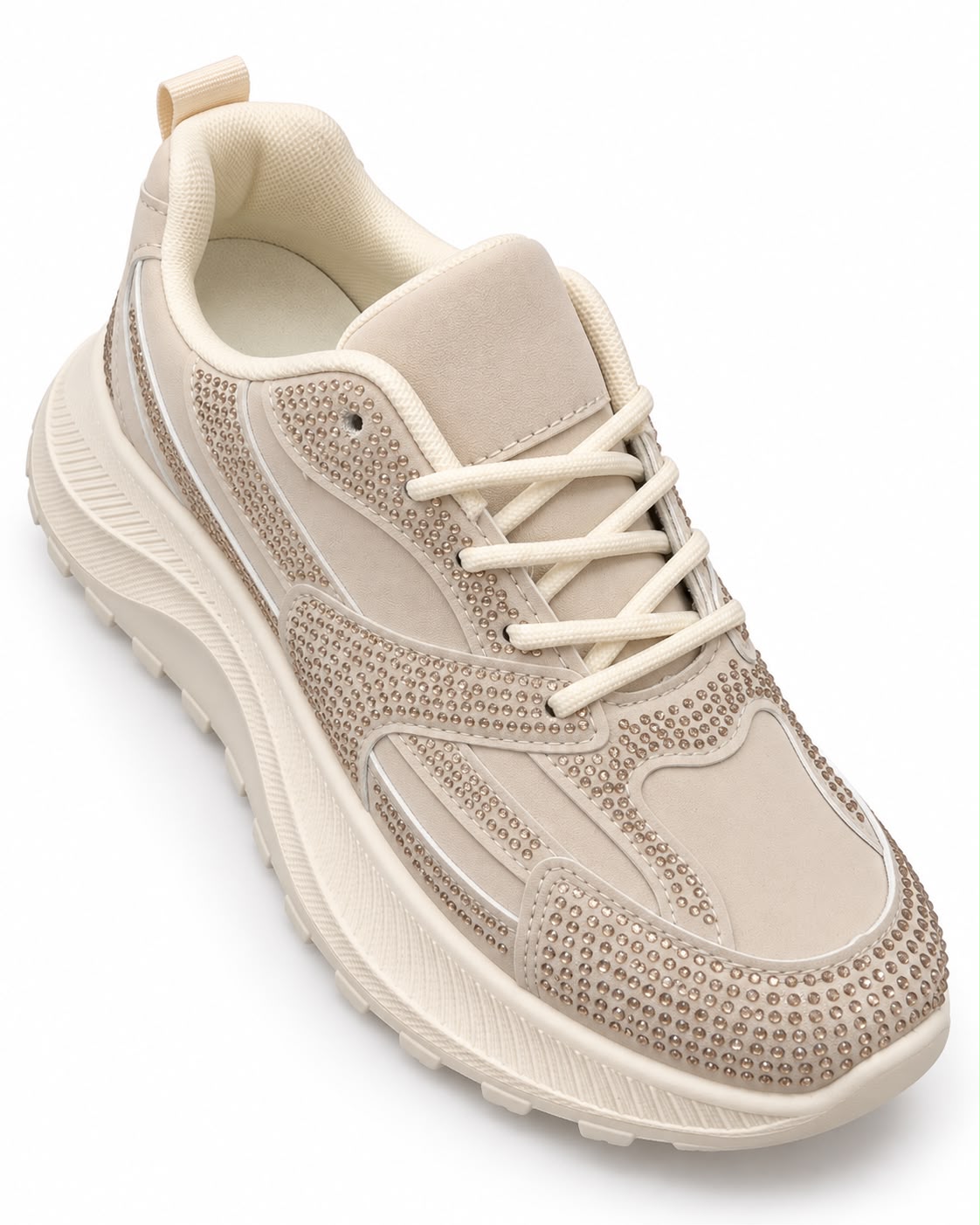 Tenis De Pedrería con Plataforma Corrida Antiderrapante - Latte