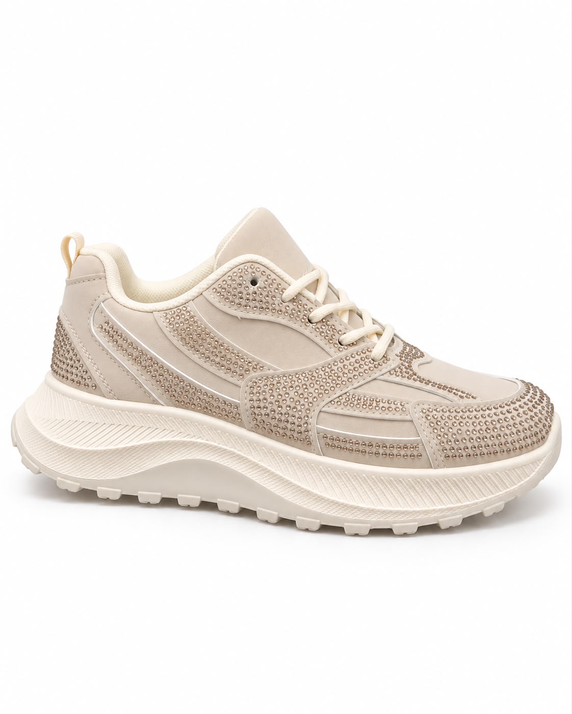 Tenis De Pedrería con Plataforma Corrida Antiderrapante - Latte