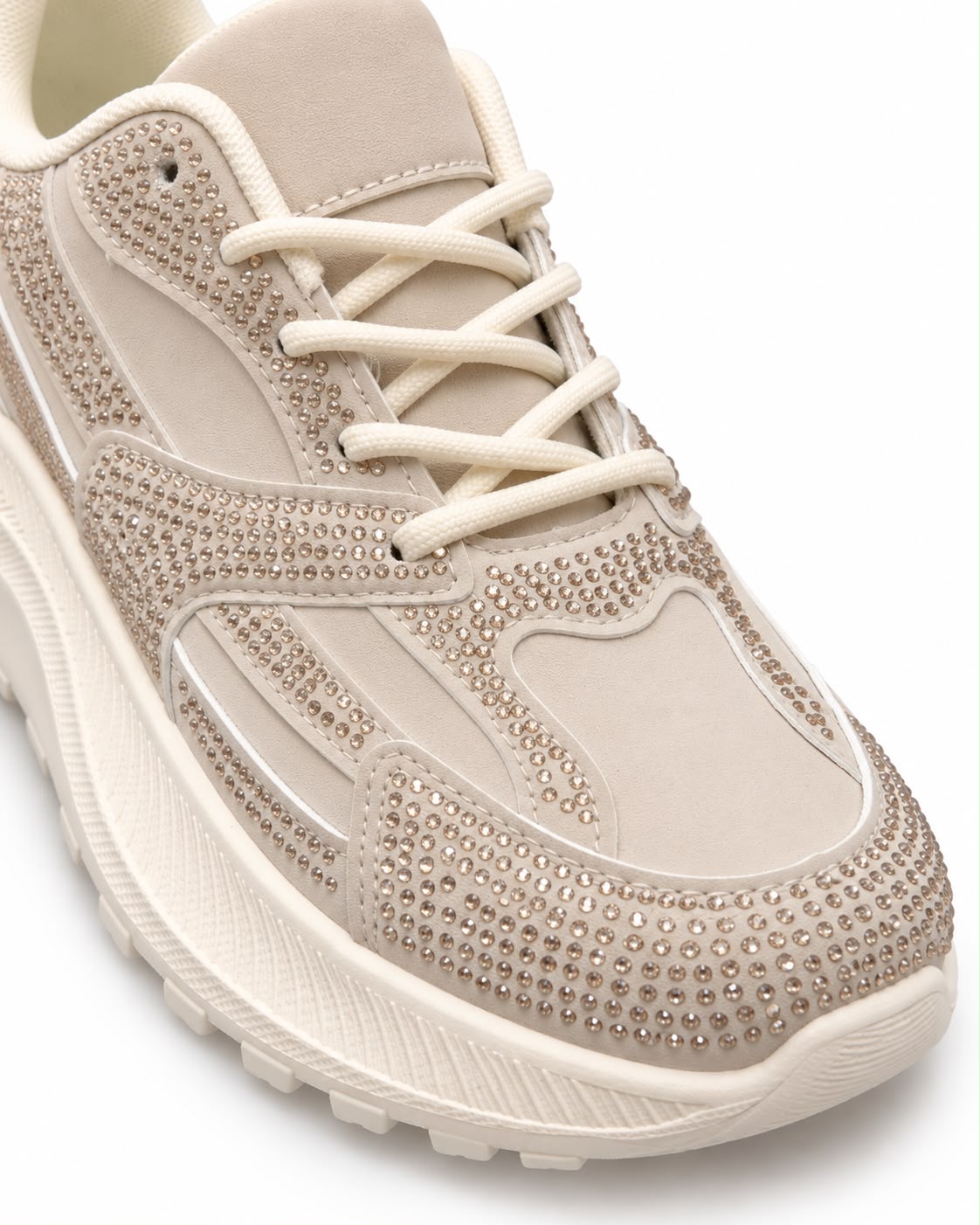 Tenis De Pedrería con Plataforma Corrida Antiderrapante - Latte