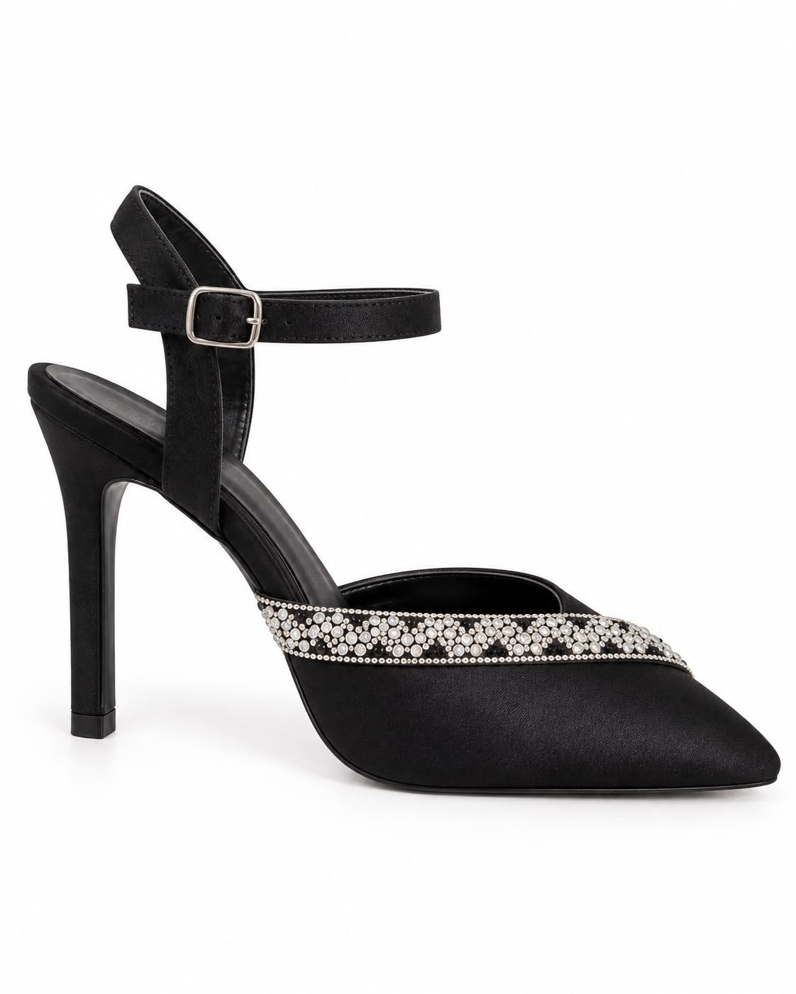 Zapatilla de Fiesta Con Pedrería Tacón 10CM- Negro
