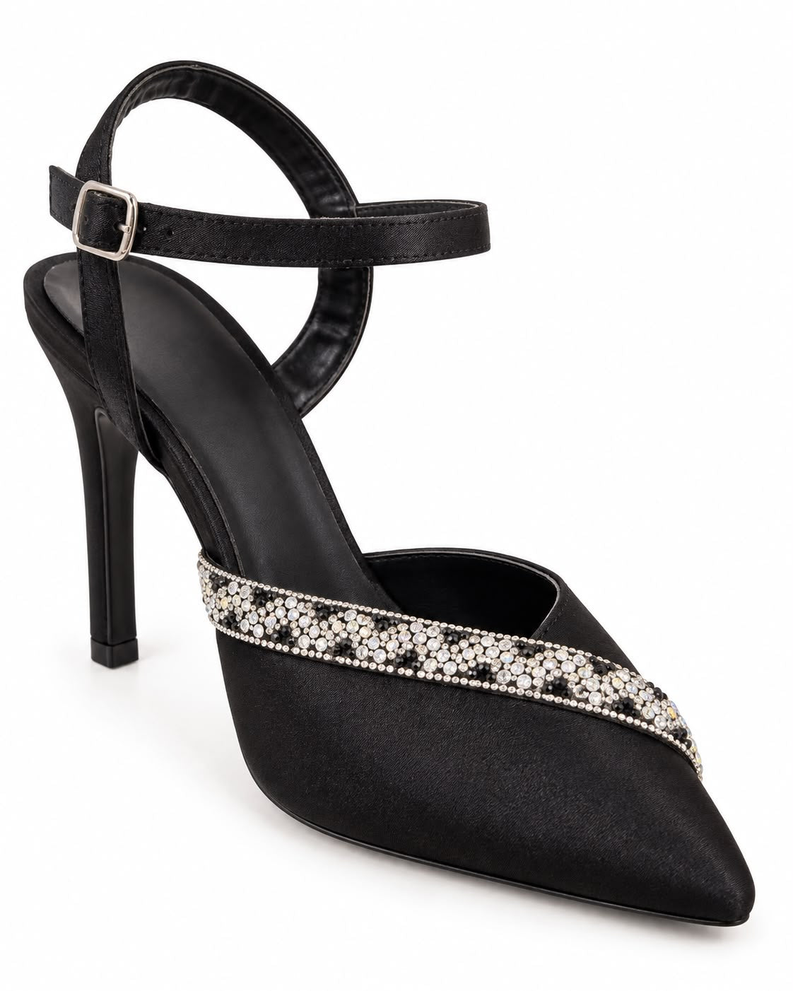Zapatilla de Fiesta Con Pedrería Tacón 10CM- Negro