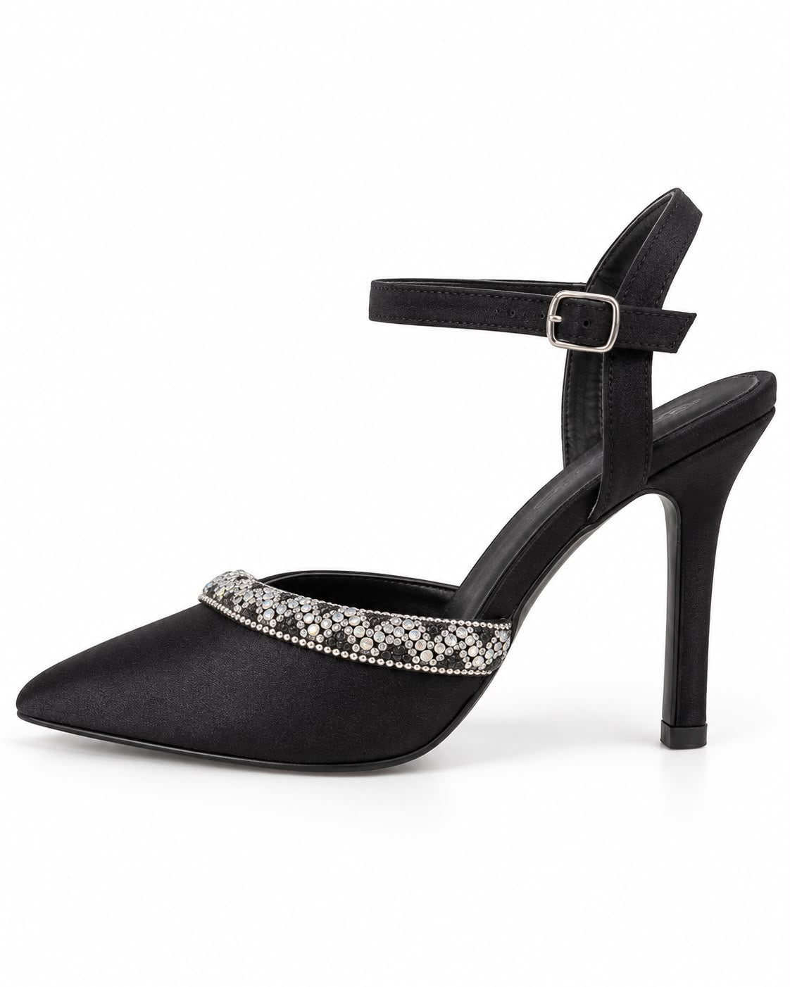 Zapatilla de Fiesta Con Pedrería Tacón 10CM- Negro