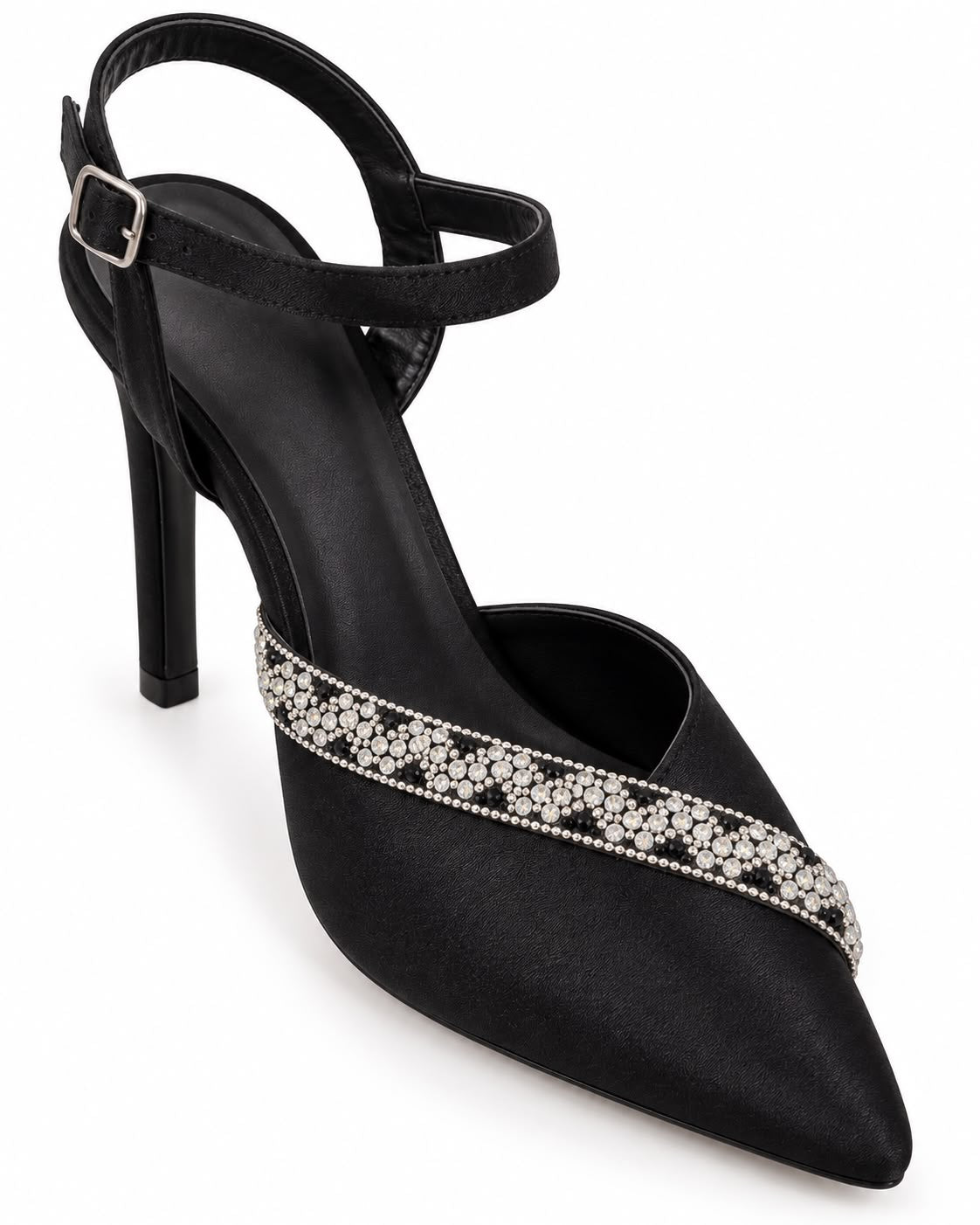 Zapatilla de Fiesta Con Pedrería Tacón 10CM- Negro