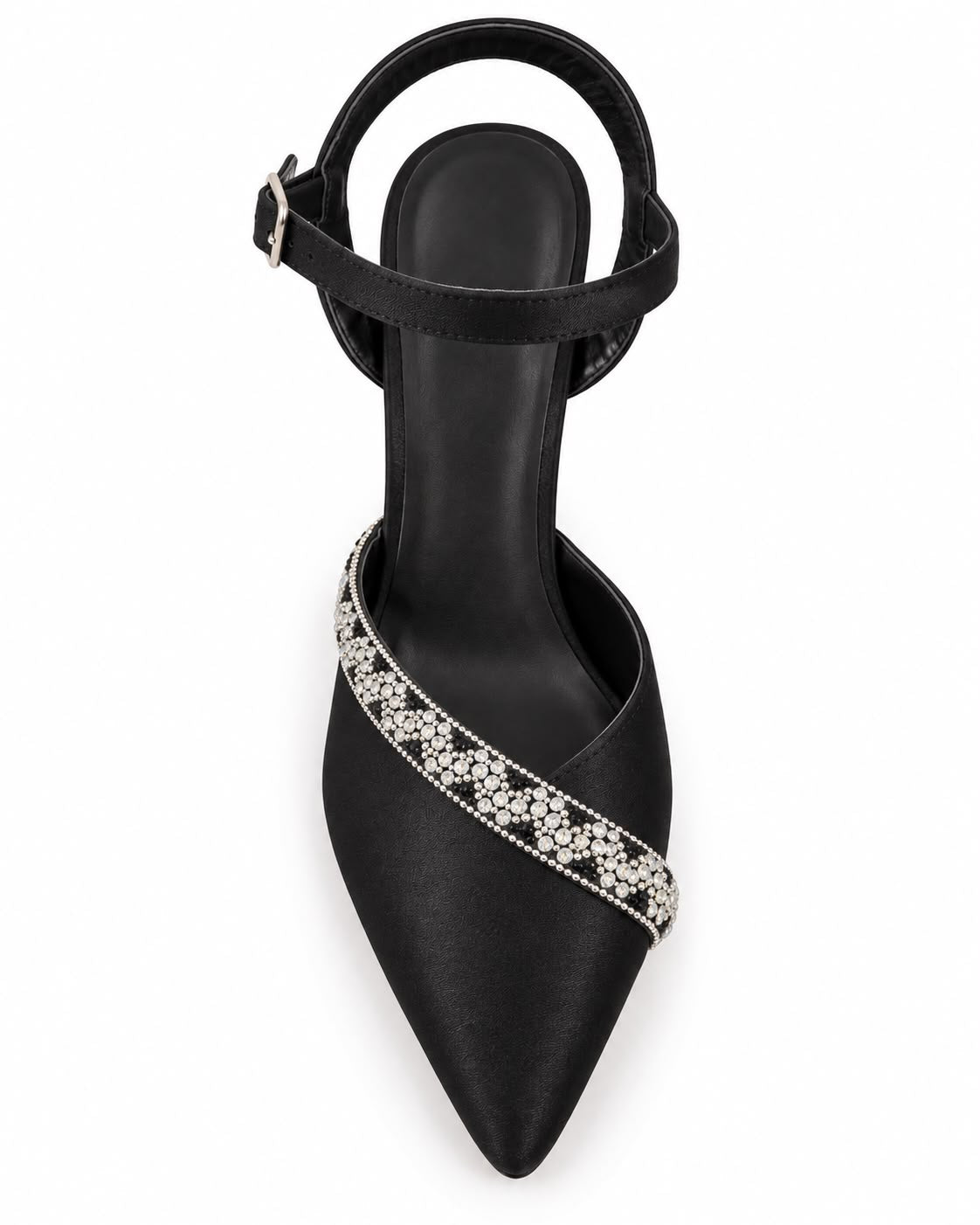 Zapatilla de Fiesta Con Pedrería Tacón 10CM- Negro