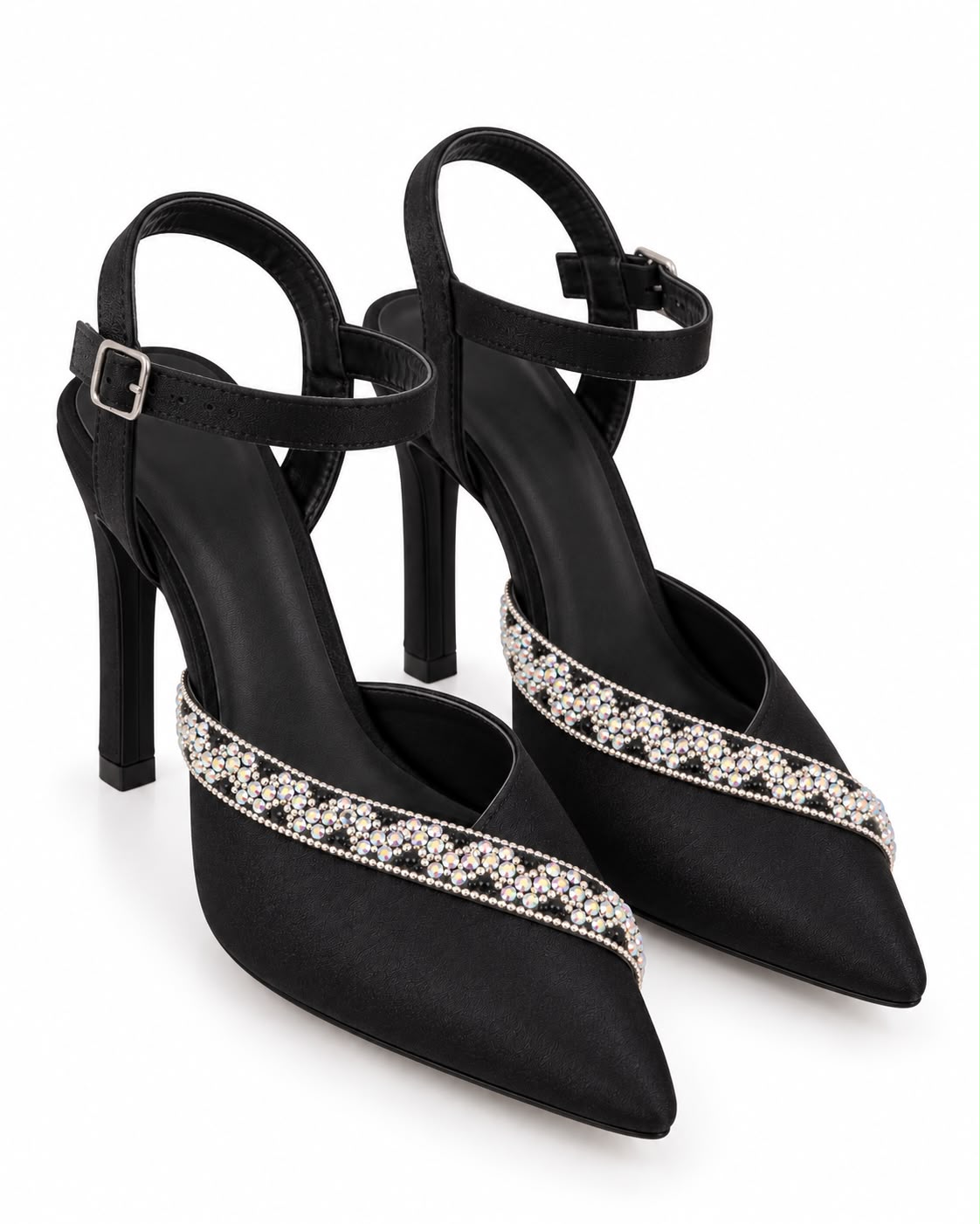 Zapatilla de Fiesta Con Pedrería Tacón 10CM- Negro