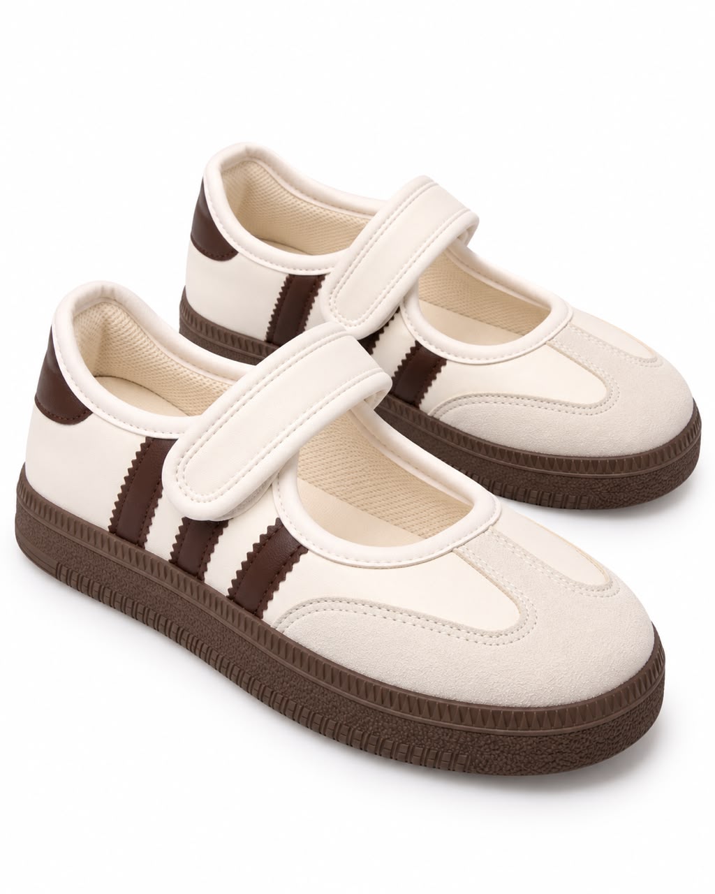 Tenis Flat Estilo Retro Deportivo con Broche 1CM para Mujer-03| Cafe Latte