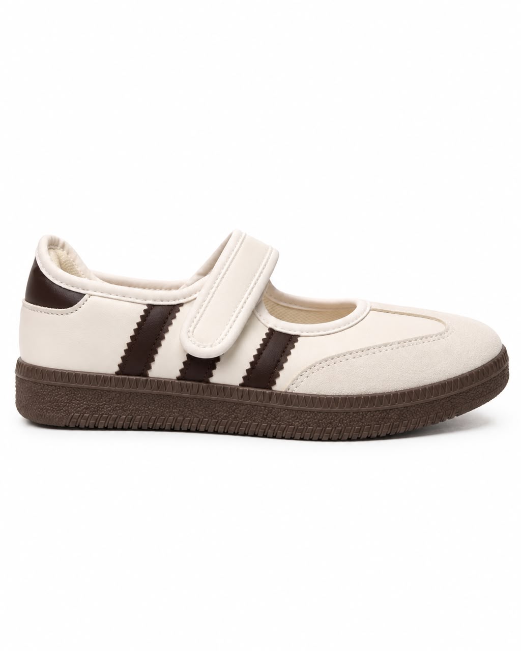 Tenis Flat Estilo Retro Deportivo con Broche 1CM para Mujer-03| Cafe Latte