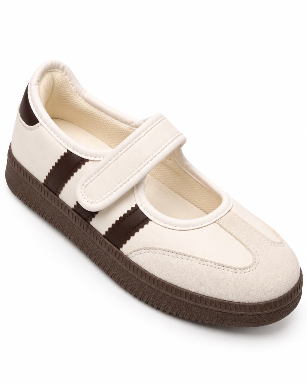 Tenis Flat Estilo Retro Deportivo con Broche 1CM para Mujer-03| Cafe Latte