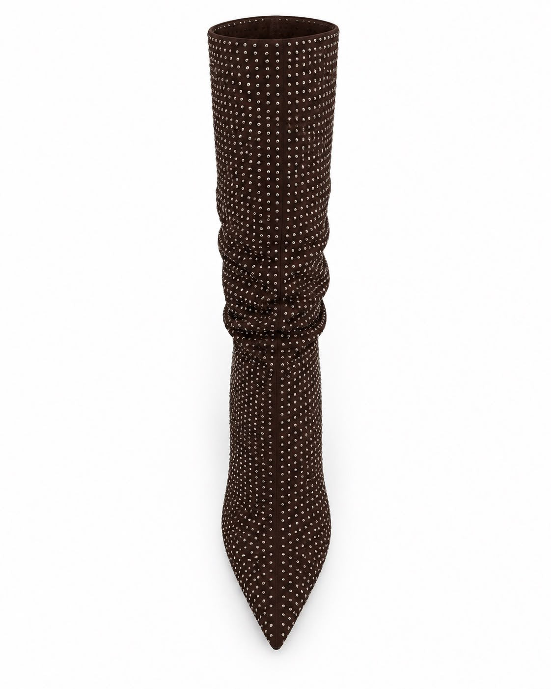 Bota Cafe Larga De Pedreria Tacon De Aguja Comoda 10 CM Para Mujer