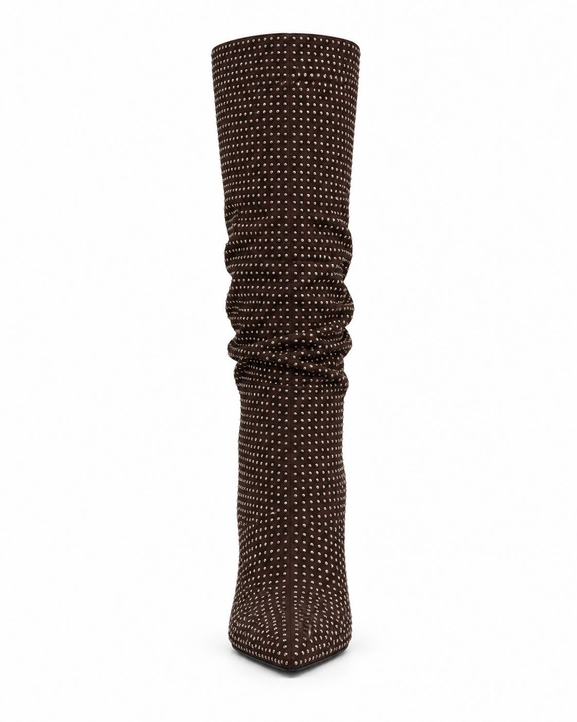Bota Cafe Larga De Pedreria Tacon De Aguja Comoda 10 CM Para Mujer