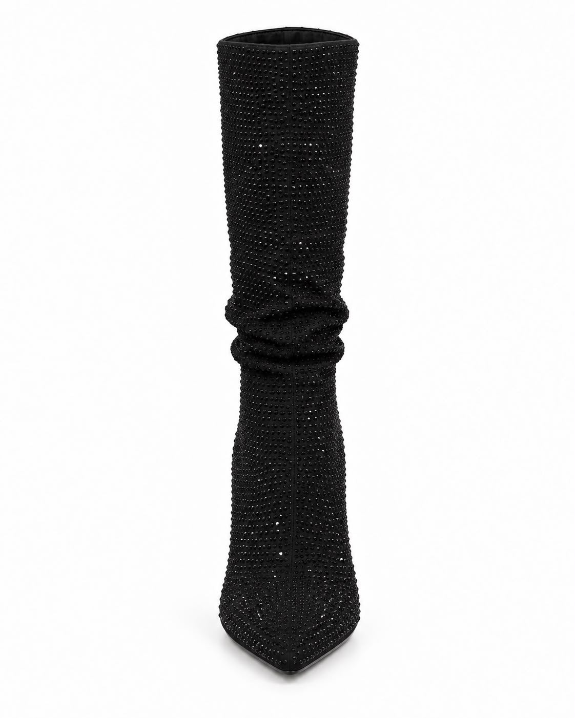 Bota Negra Larga De Pedreria Tacon De Aguja Comoda 10 CM Para Mujer
