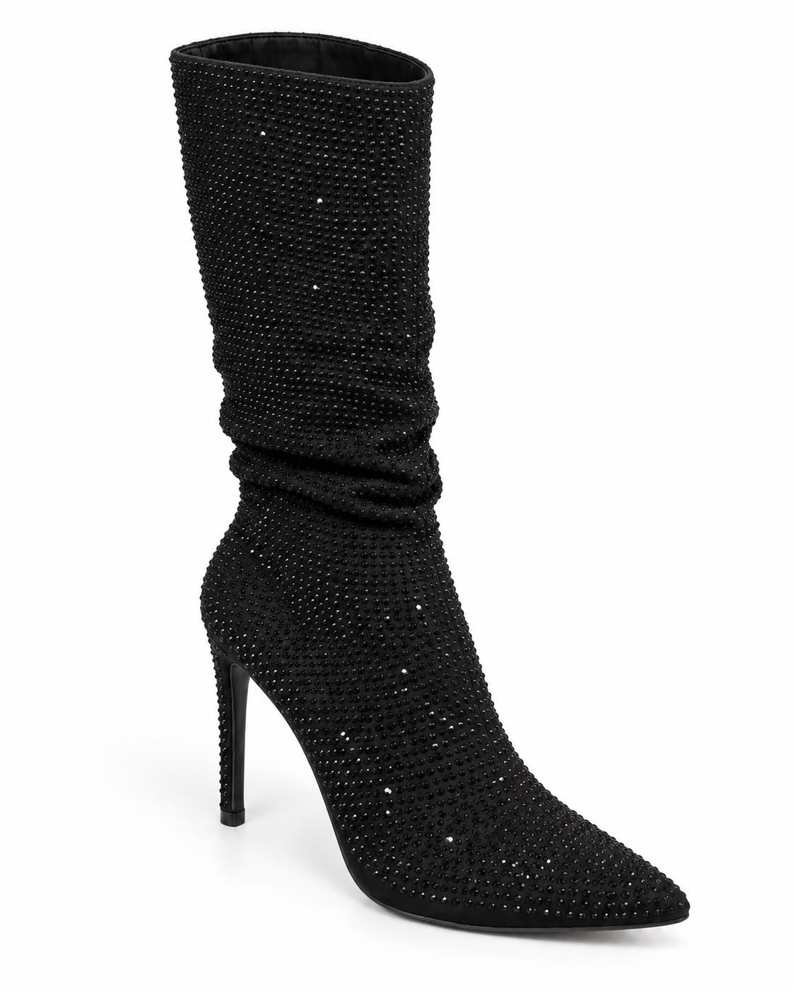 Bota Negra Larga De Pedreria Tacon De Aguja Comoda 10 CM Para Mujer