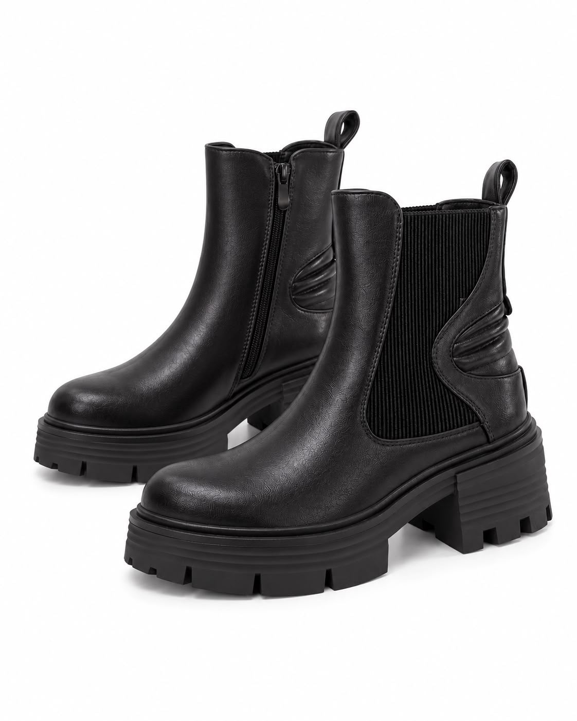 Botín De Plataforma Corrida Con Helastcio 5CM- Negro
