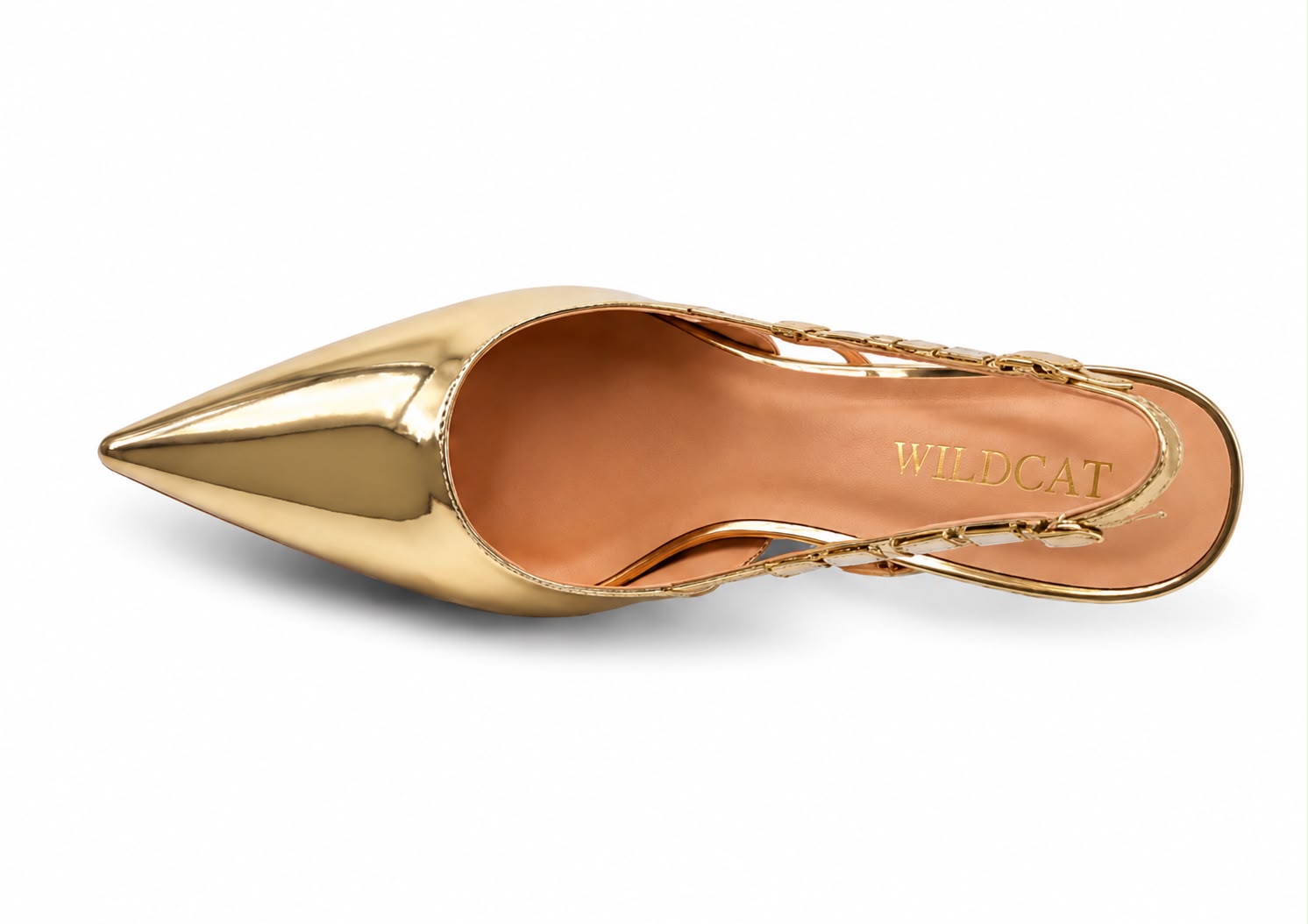Stiletto Tipo Espejo Oro Con Tira De Pedreria 08
