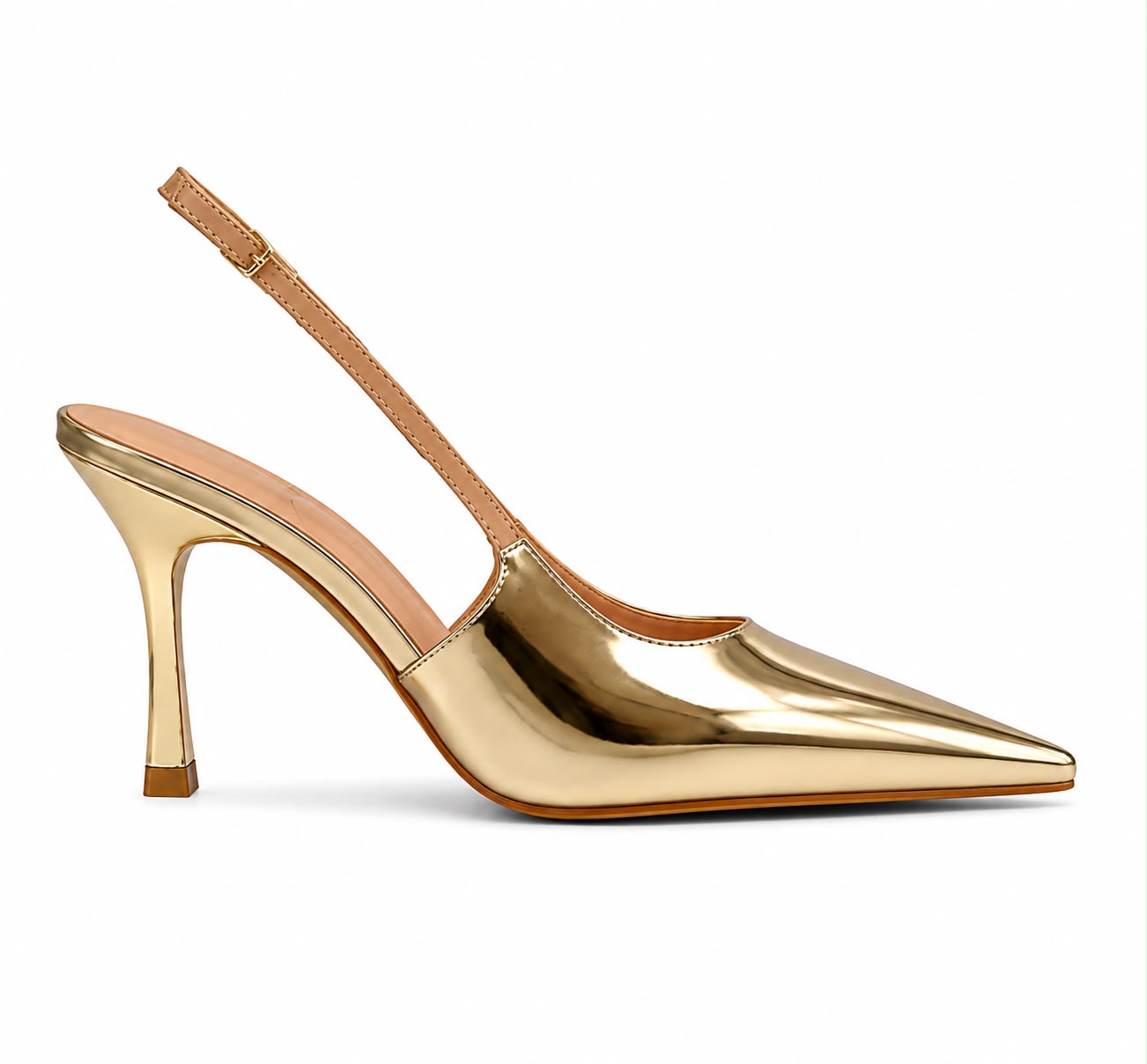 Stiletto Tipo Espejo Oro Con Tira De Pedreria 08
