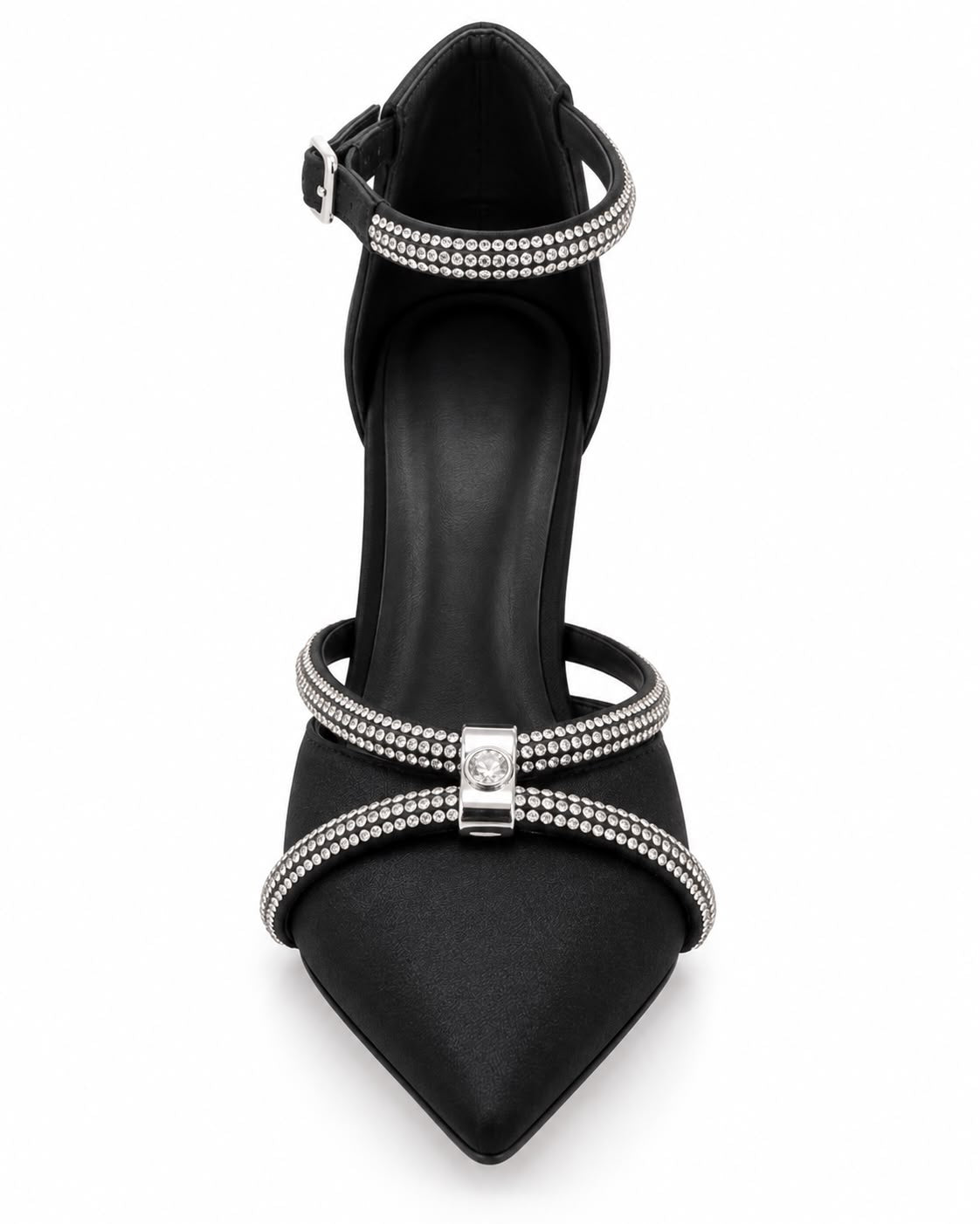 Zapatilla de Fiesta Tiras Cruzadas Con Pedrería Tacón 10CM- Negro