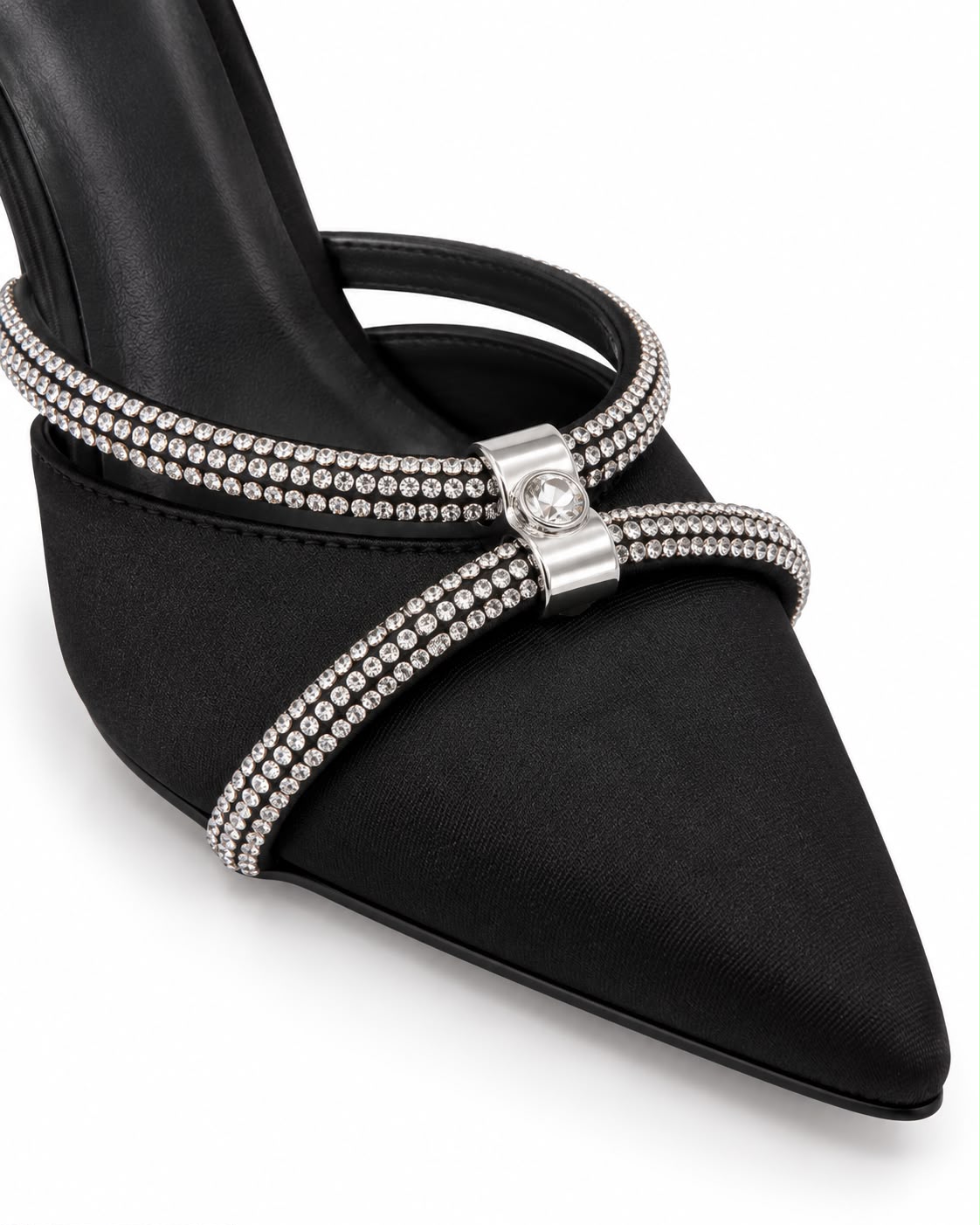 Zapatilla de Fiesta Tiras Cruzadas Con Pedrería Tacón 10CM- Negro