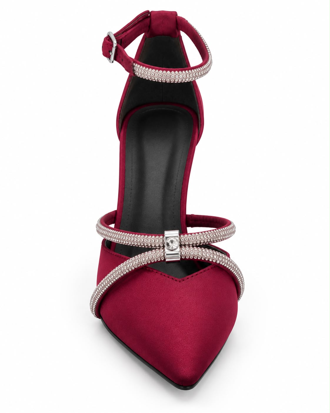 Zapatilla de Fiesta Tiras Cruzadas Con Pedrería Tacón 10CM- Vino