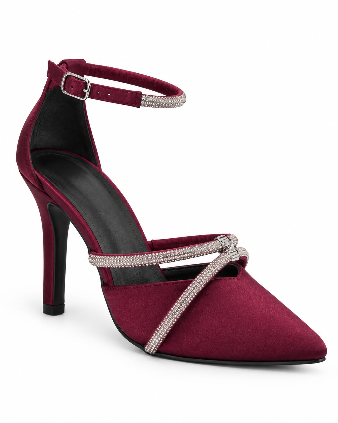Zapatilla de Fiesta Tiras Cruzadas Con Pedrería Tacón 10CM- Vino