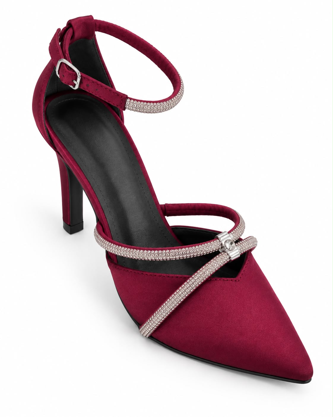 Zapatilla de Fiesta Tiras Cruzadas Con Pedrería Tacón 10CM- Vino