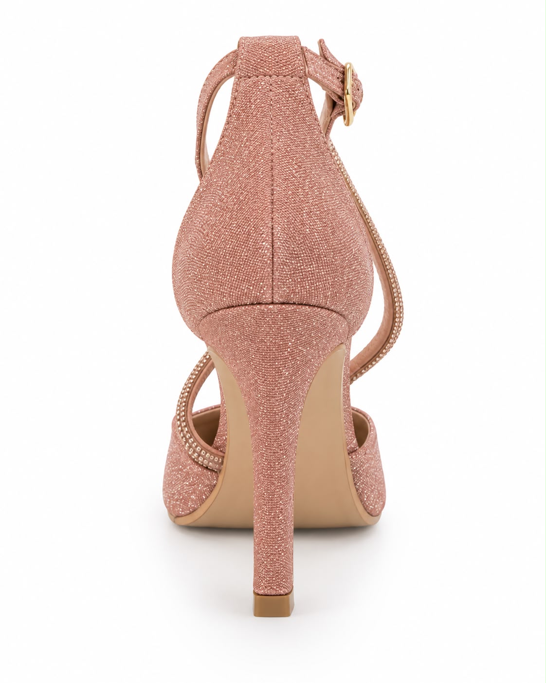 Zapatilla Puntal de Tiras con Pedrería Tacón Fino 10CM  para Mujer-25 | Oro Rosado