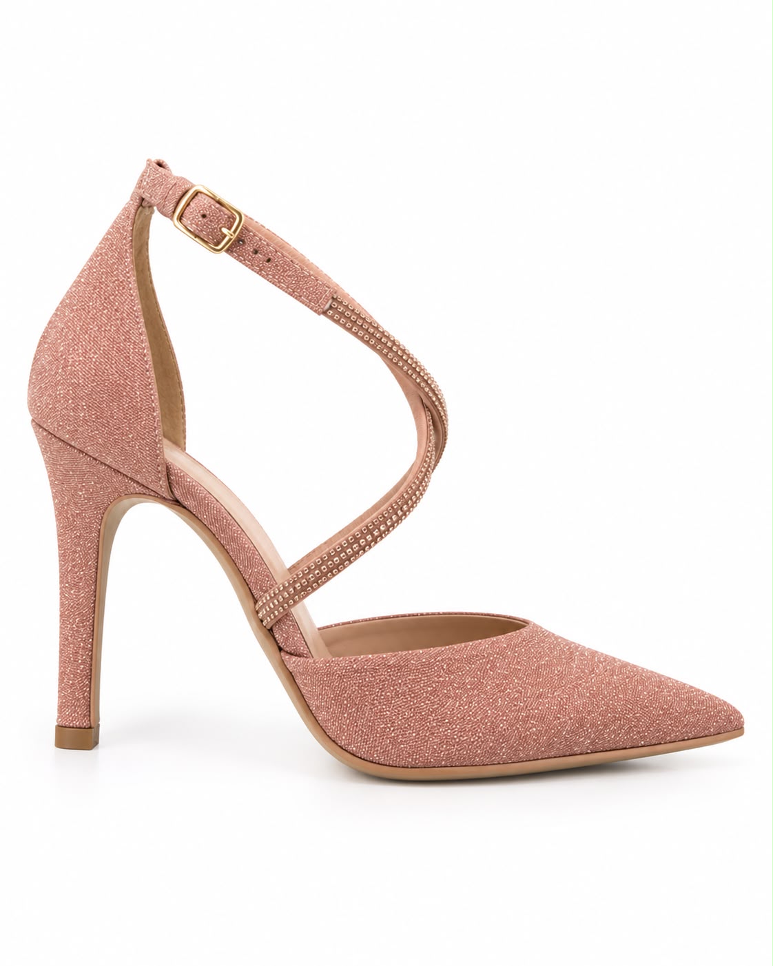 Zapatilla Puntal de Tiras con Pedrería Tacón Fino 10CM  para Mujer-25 | Oro Rosado