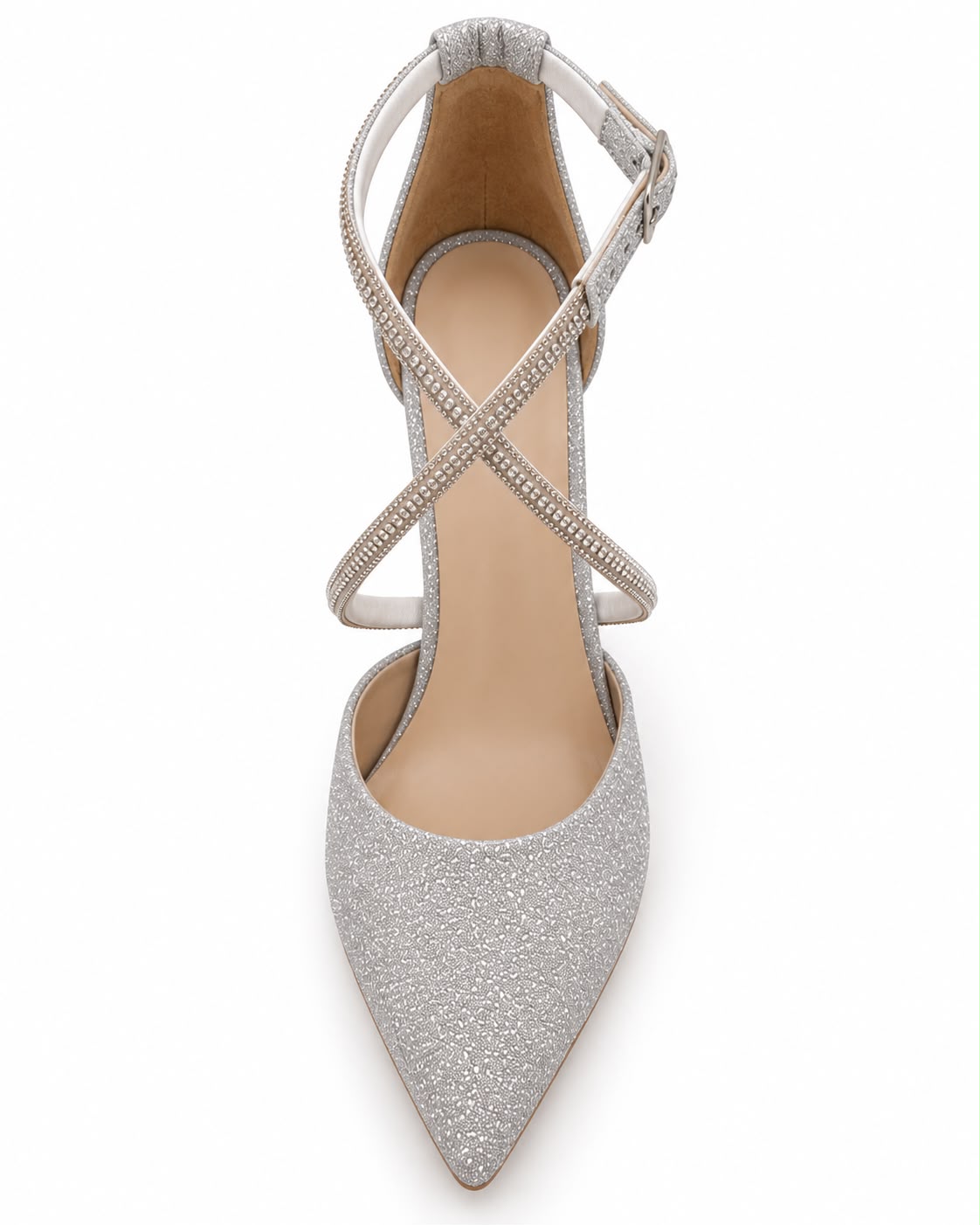 Zapatilla Puntal de Tiras con Pedrería Tacón Fino 10CM para Mujer-25 | Plata
