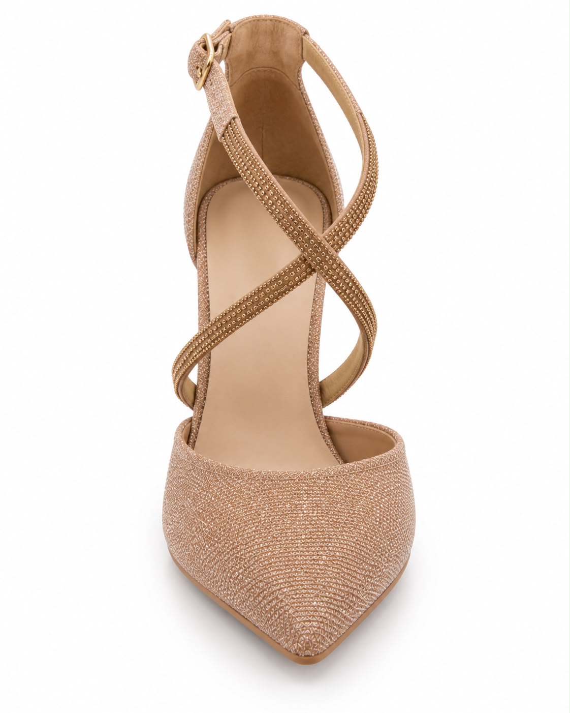 Zapatilla Puntal de Tiras con Pedrería Tacón Fino 10CM para Mujer-25 | Oro Inglés