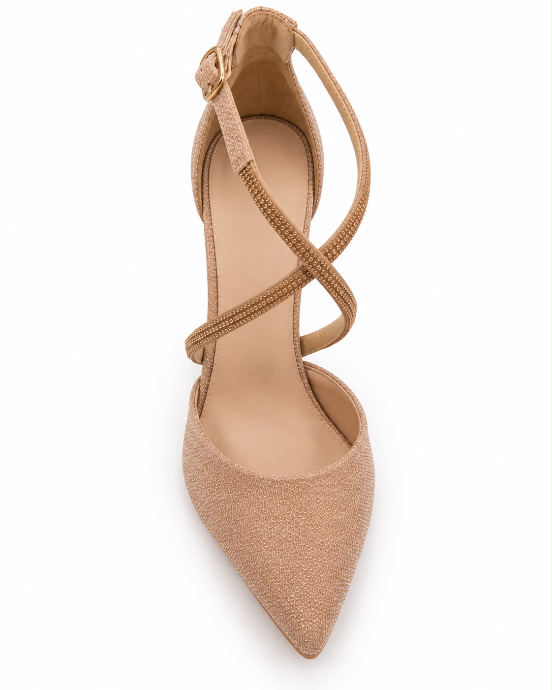 Zapatilla Puntal de Tiras con Pedrería Tacón Fino 10CM para Mujer-25 | Oro Inglés