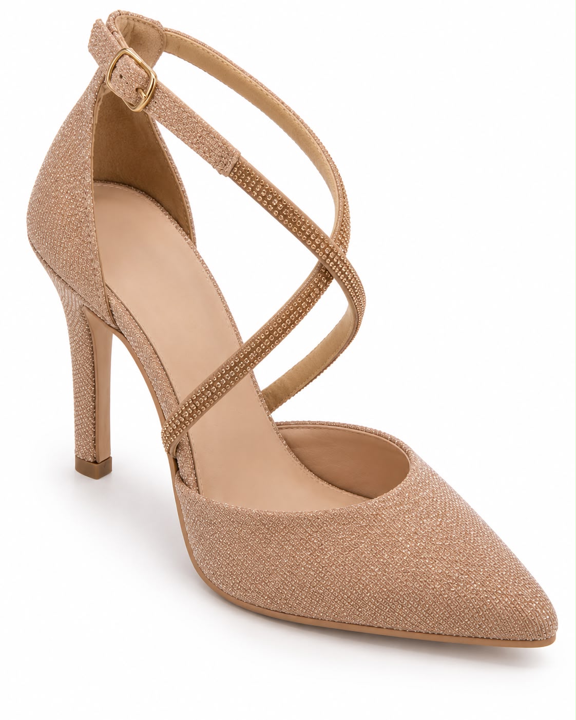 Zapatilla Puntal de Tiras con Pedrería Tacón Fino 10CM para Mujer-25 | Oro Inglés