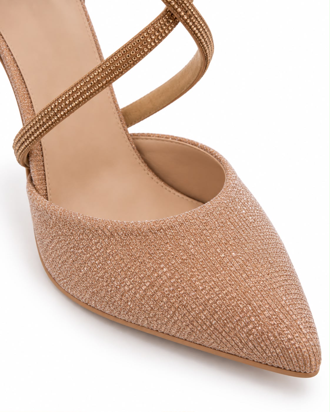 Zapatilla Puntal de Tiras con Pedrería Tacón Fino 10CM para Mujer-25 | Oro Inglés