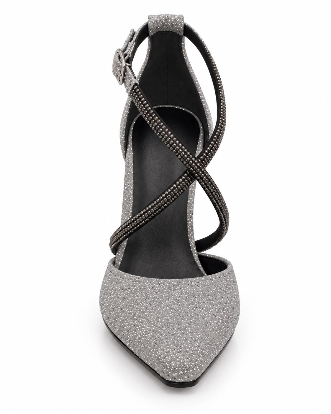 Zapatilla Puntal de Tiras con Pedrería Tacón Fino 10CM  para Mujer-25 | Inox
