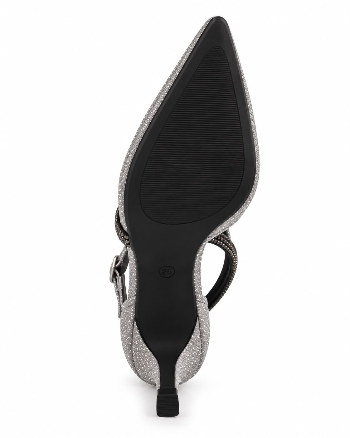 Zapatilla Puntal de Tiras con Pedrería Tacón Fino 10CM  para Mujer-25 | Inox