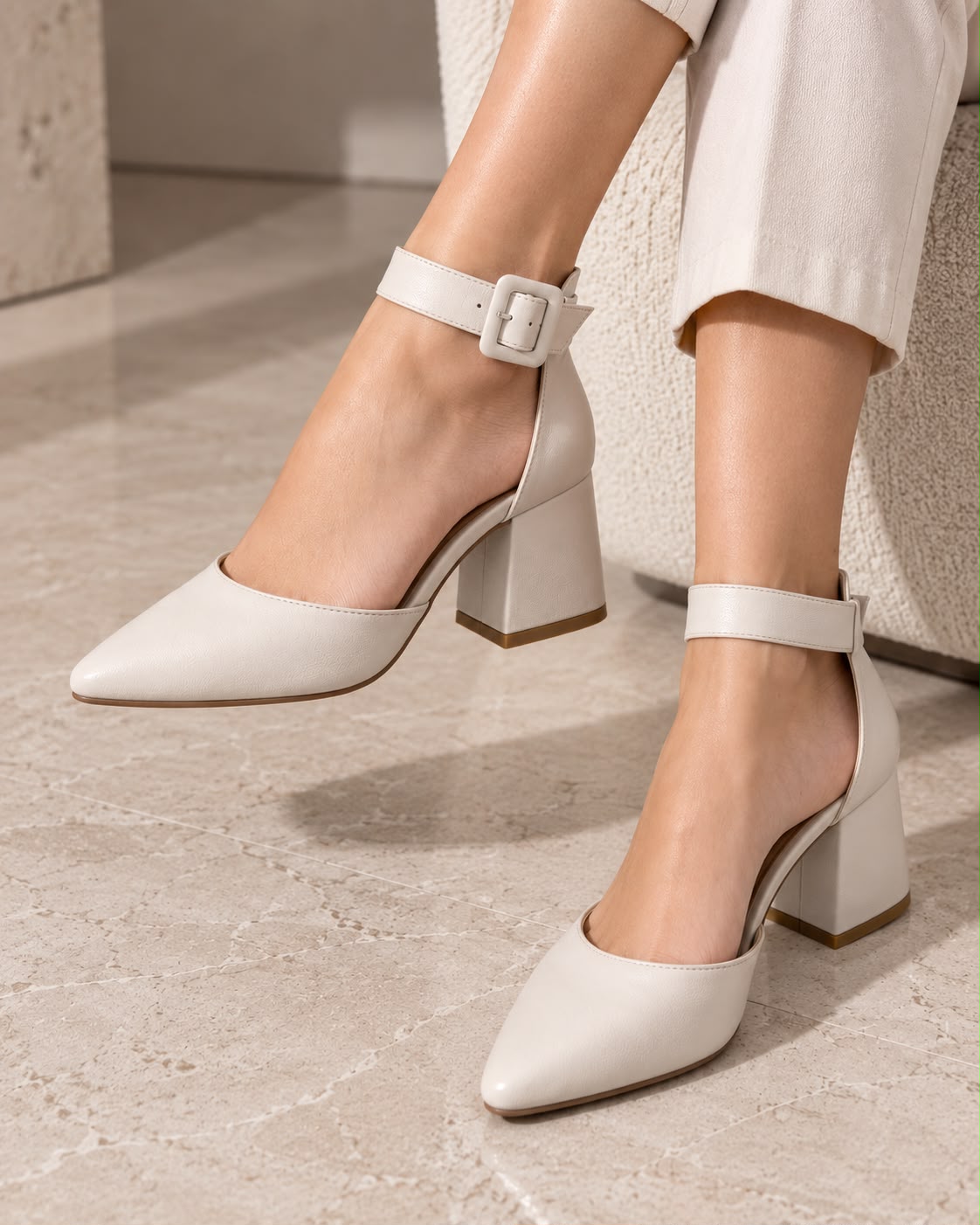 Zapatilla Puntal Básica con Pulsera Ajustable 6CM para Mujer-20 | Latte