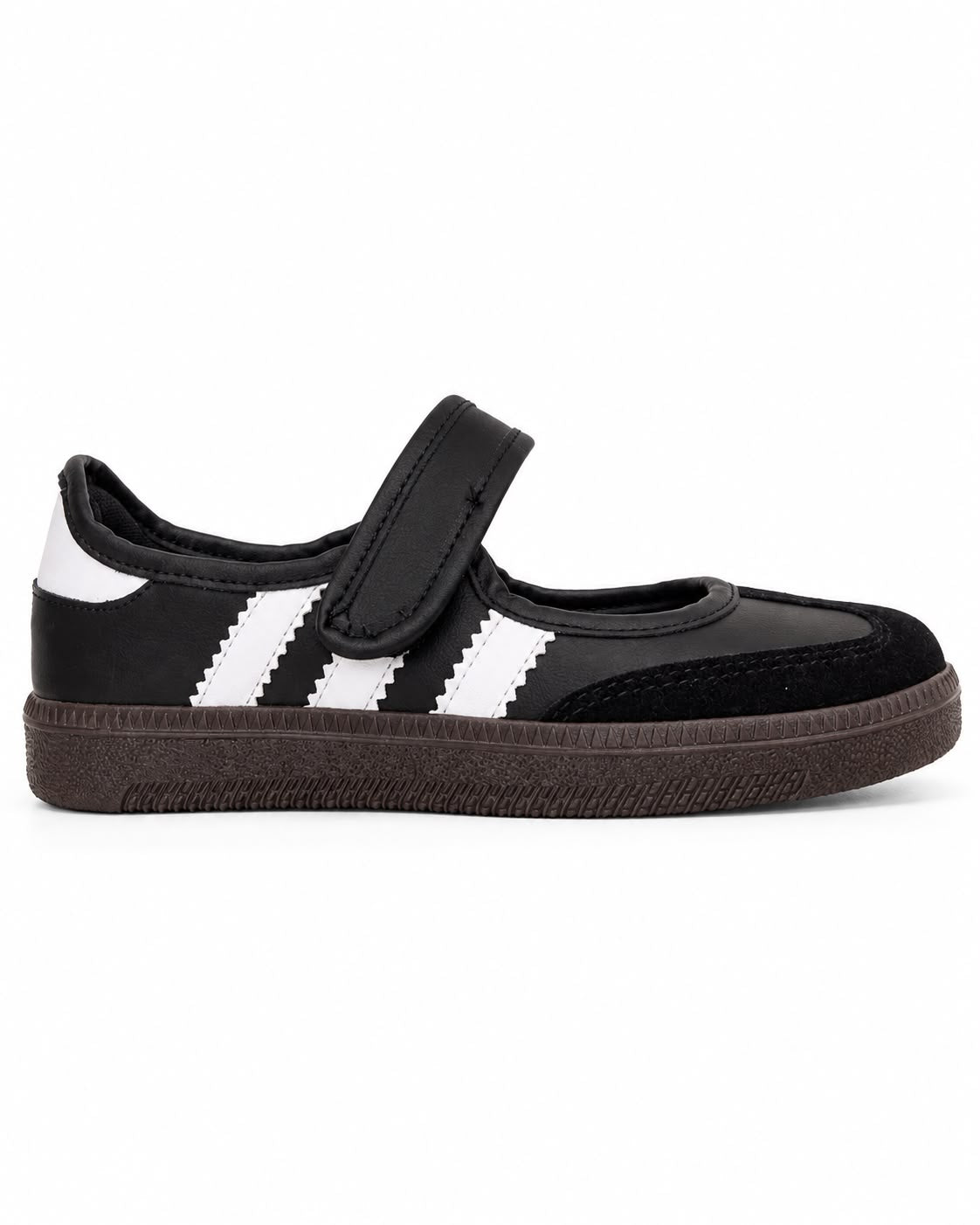 Tenis Flat Estilo Retro Deportivo con Broche 1CM para Mujer-03| Negro Blanco