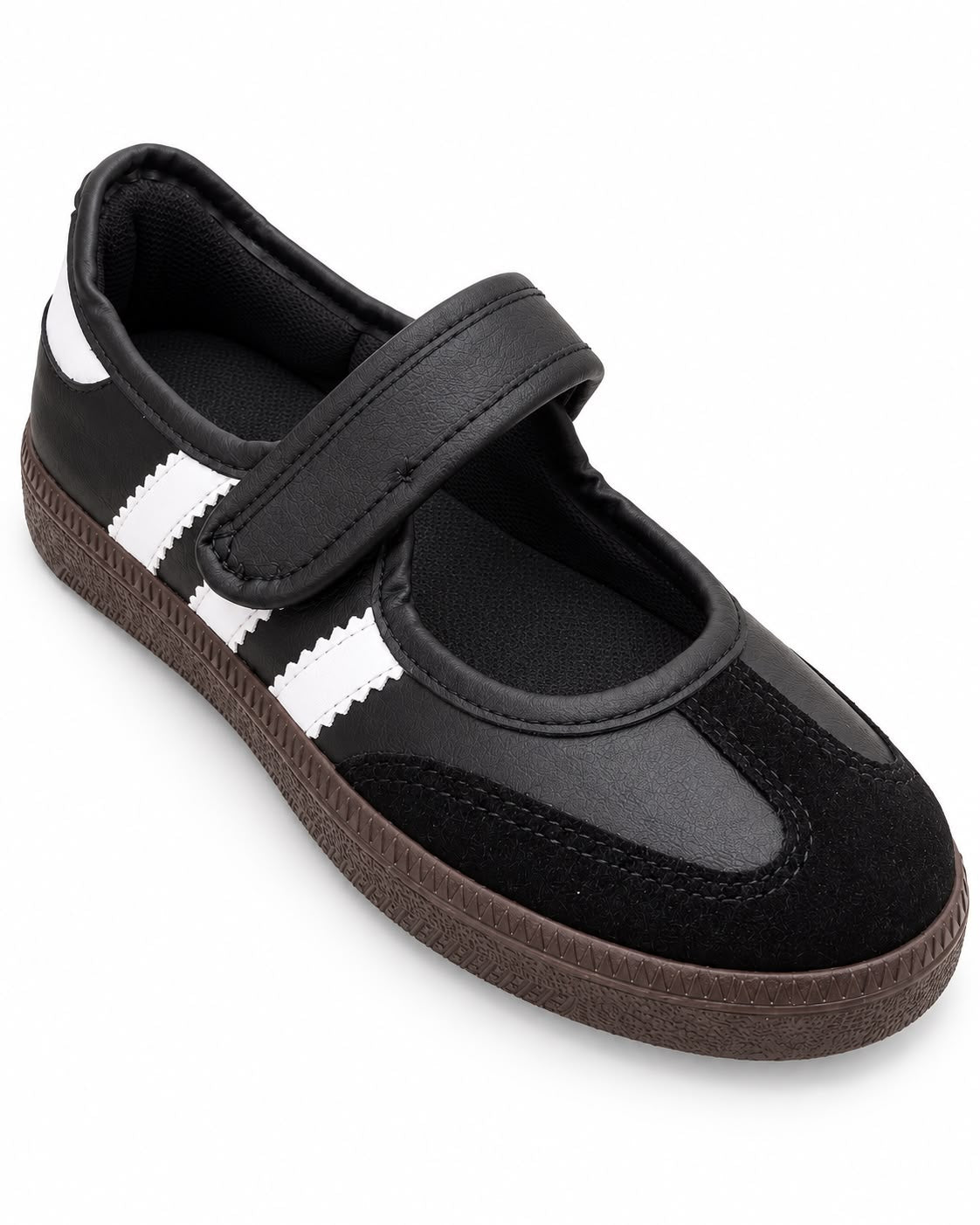 Tenis Flat Estilo Retro Deportivo con Broche 1CM para Mujer-03| Negro Blanco
