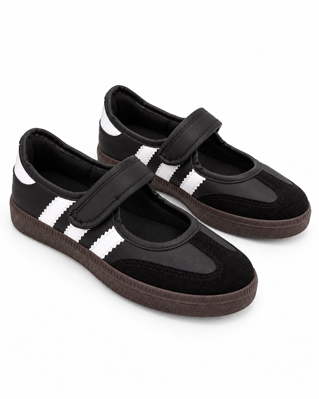 Tenis Flat Estilo Retro Deportivo con Broche 1CM para Mujer-03| Negro Blanco