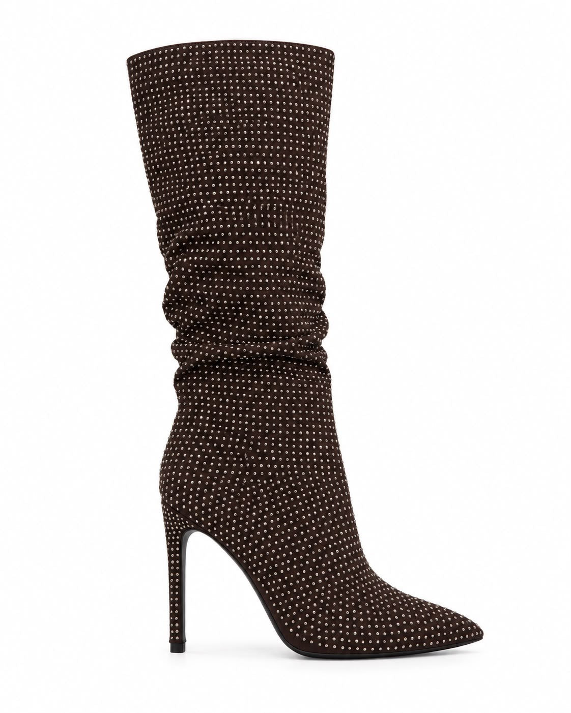 Bota Negra Larga De Pedreria Tacon De Aguja Comoda 10 CM Para Mujer