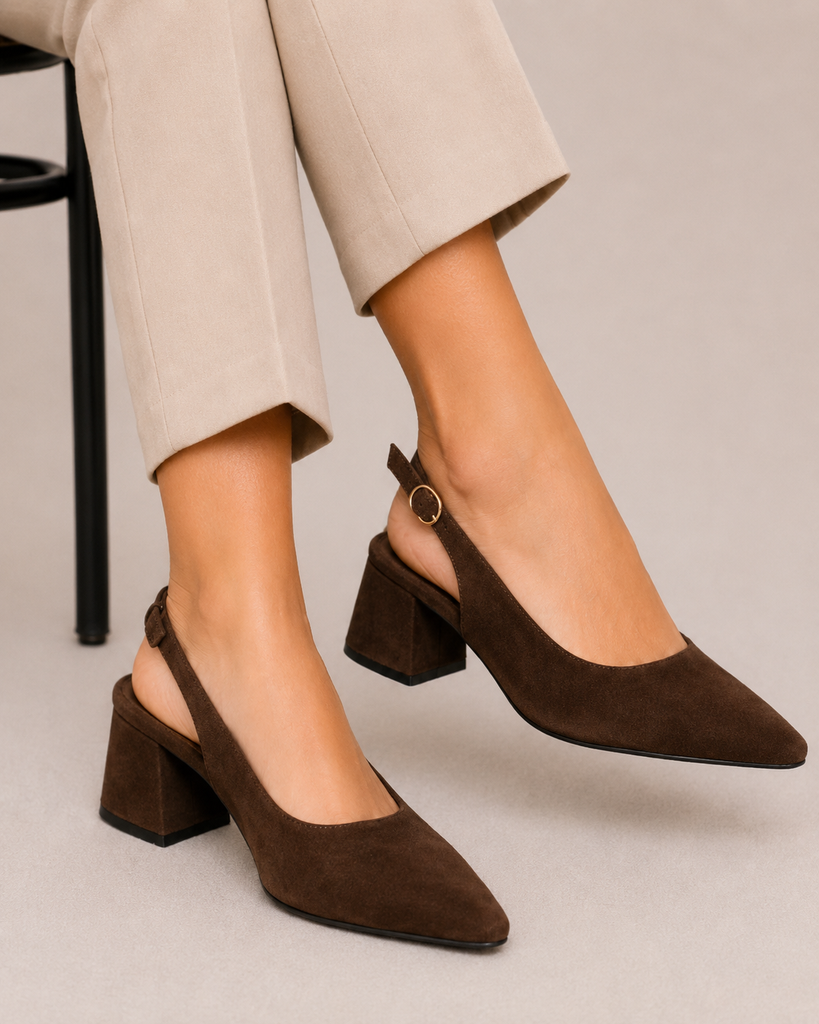 Zapatilla Slingback de Gamuza Destalonada para Mujer-13 | Café